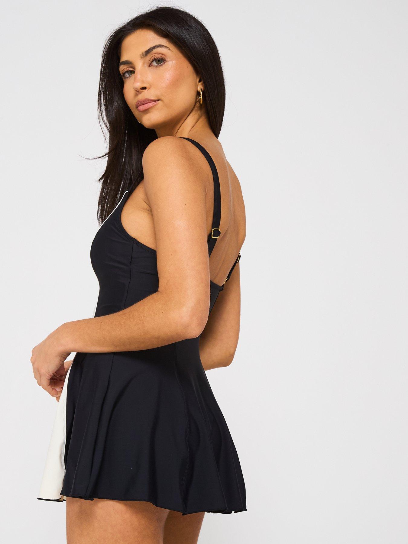 Image 2 of 6 of Everyday Contrast Panel Illusion Swim Dress - Black/White