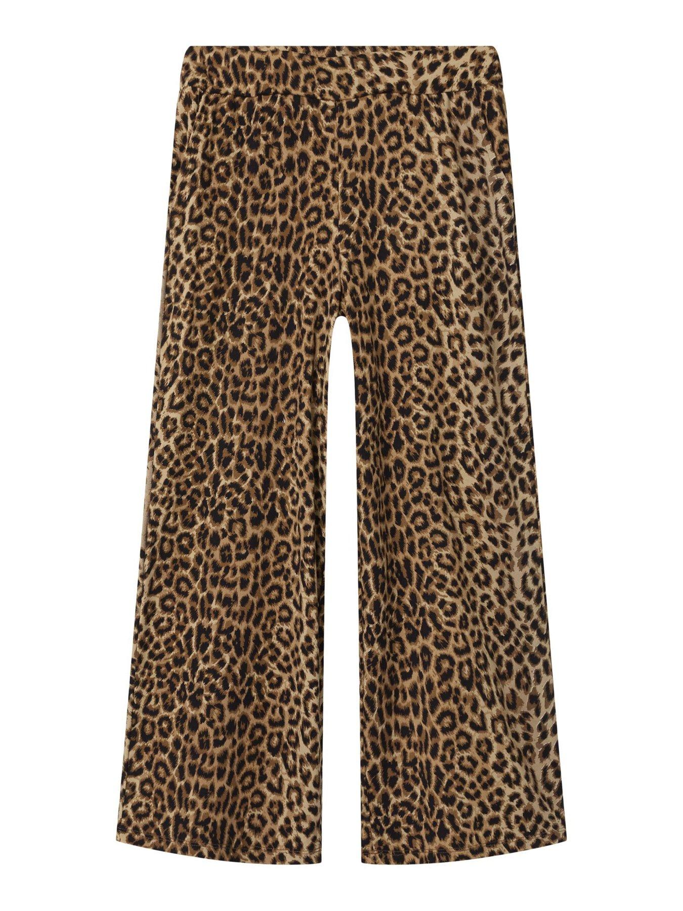 Name It Girls Leopard Print Wide Leg Trousers Black Very