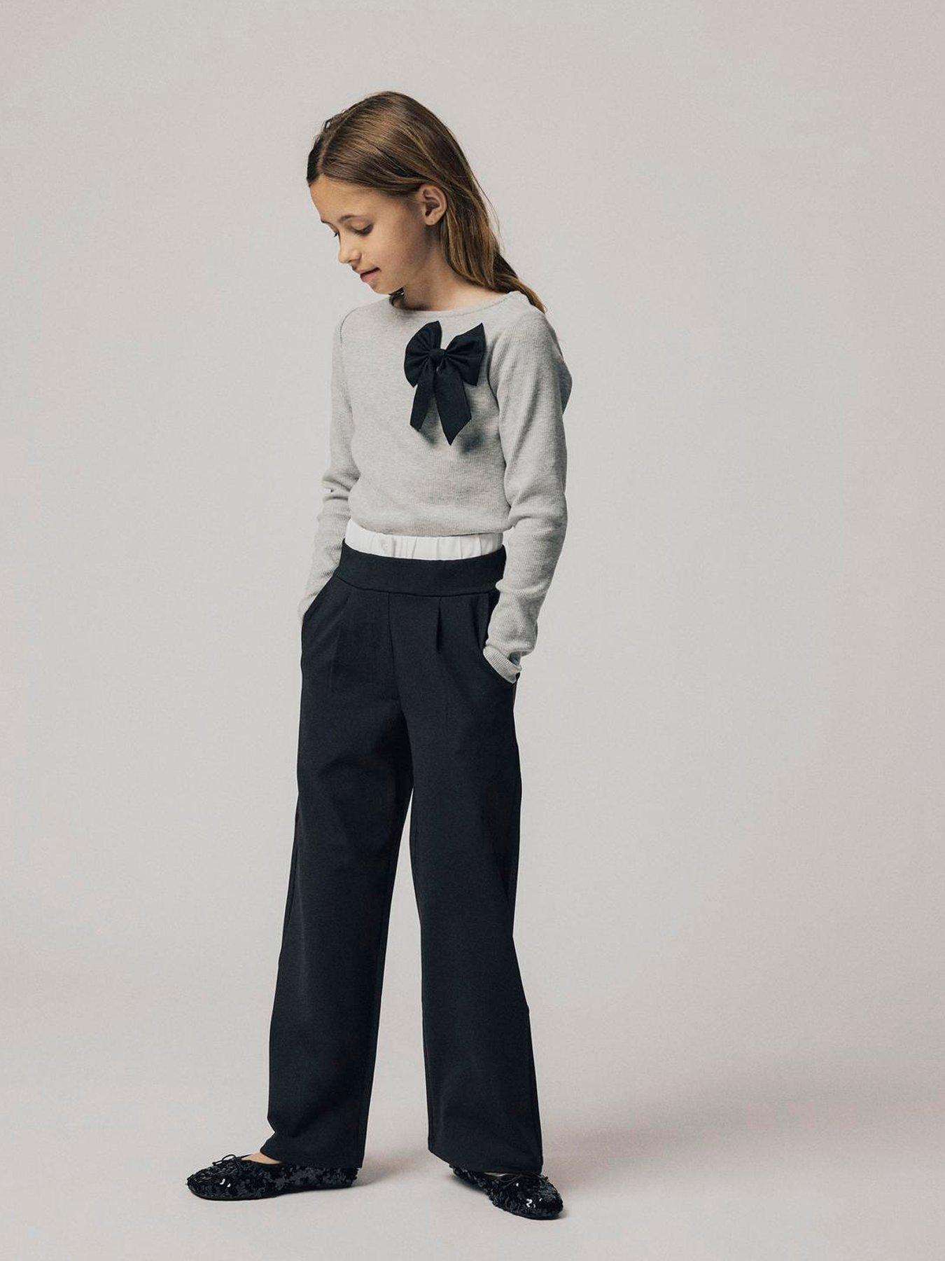name it girls bow long sleeve tshirt - grey melange