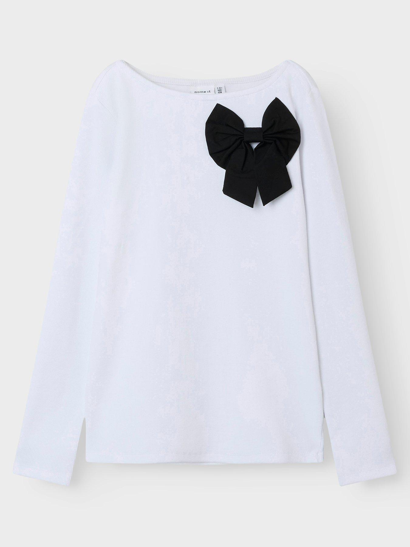 name it girls bow long sleeve tshirt - bright white