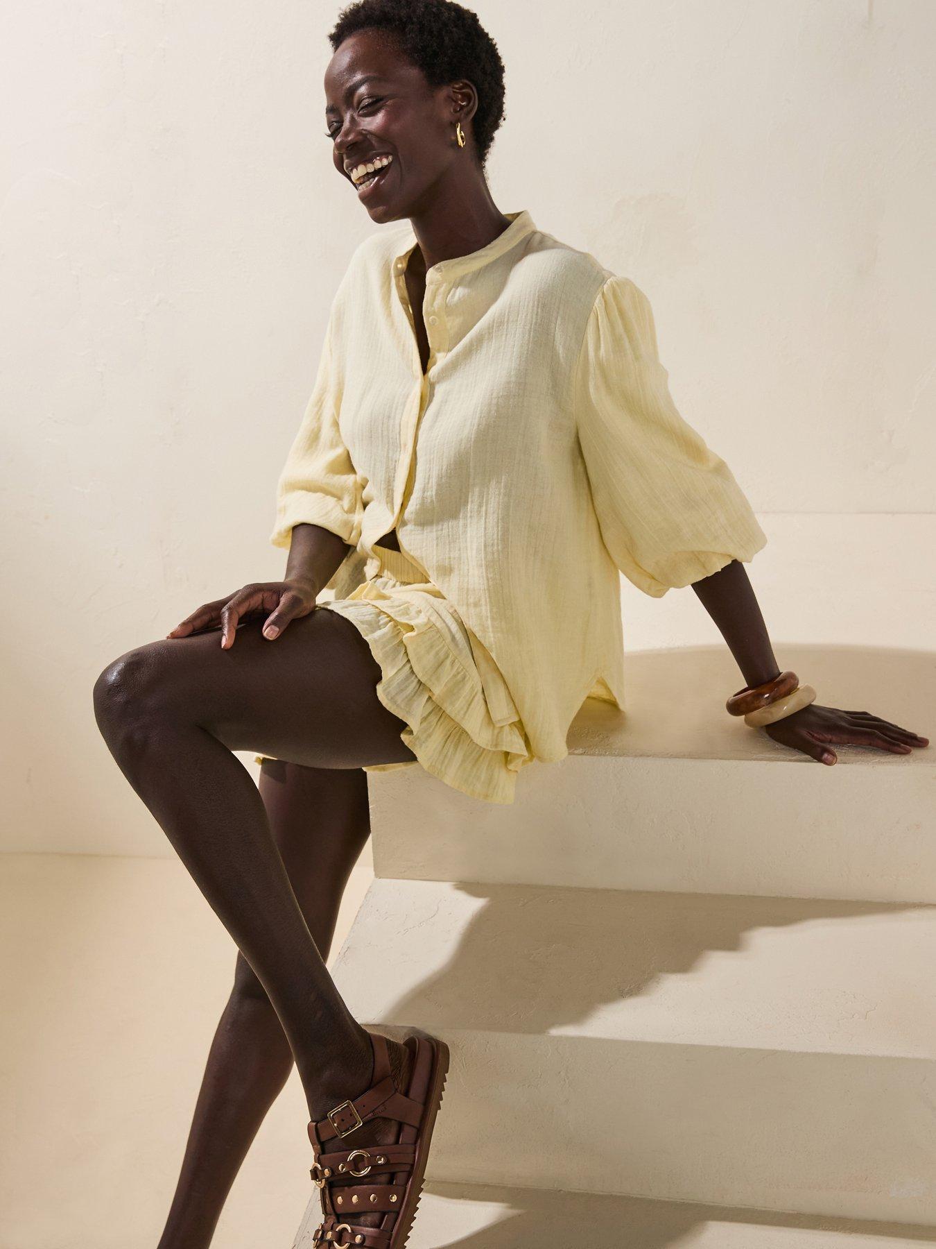 V by Very Crinkle Button Through Co Ord Top - Yellow