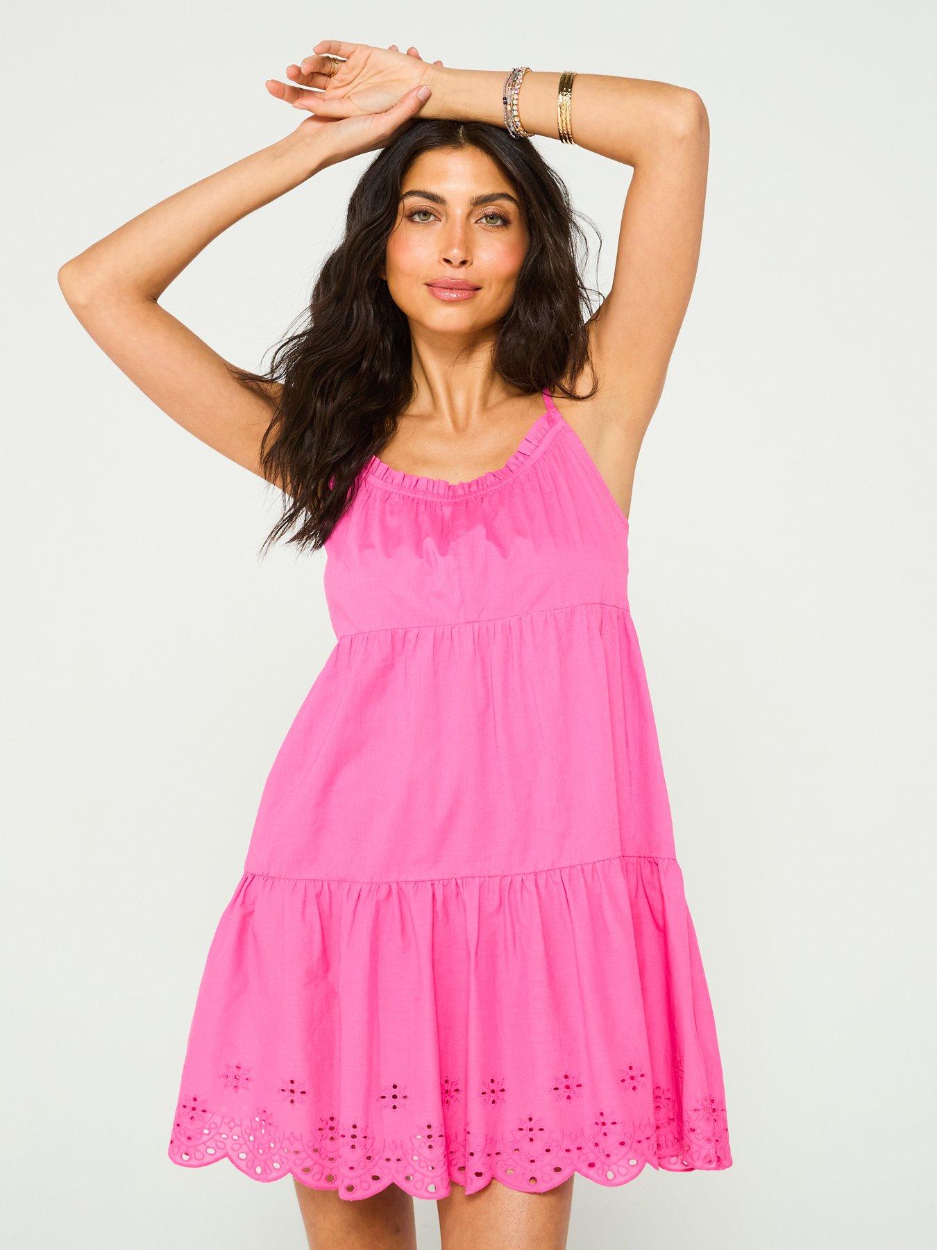 undefined Broderie Hem Tiered Beach Dress