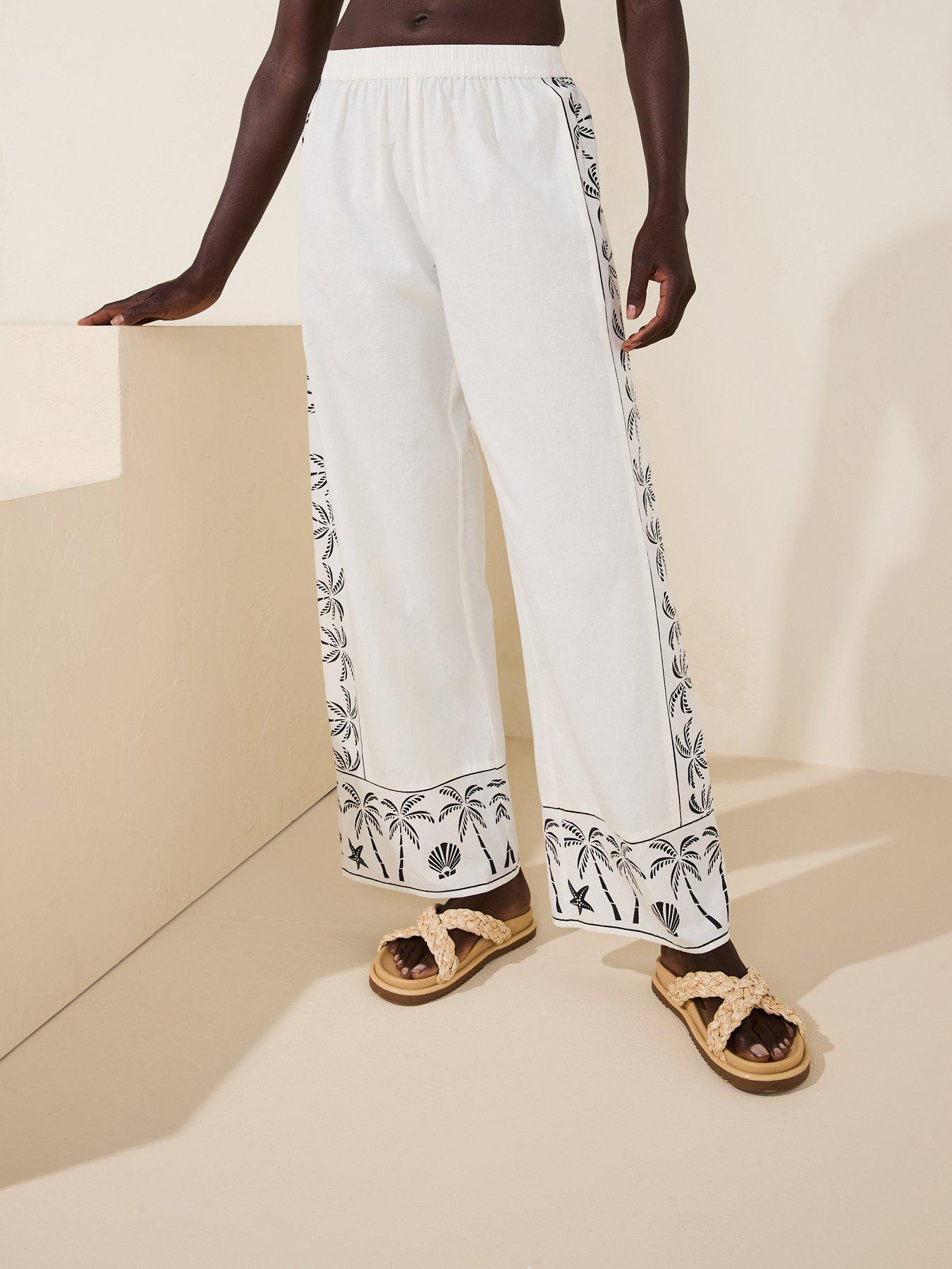 V by Very Border Print Beach Trouser - White