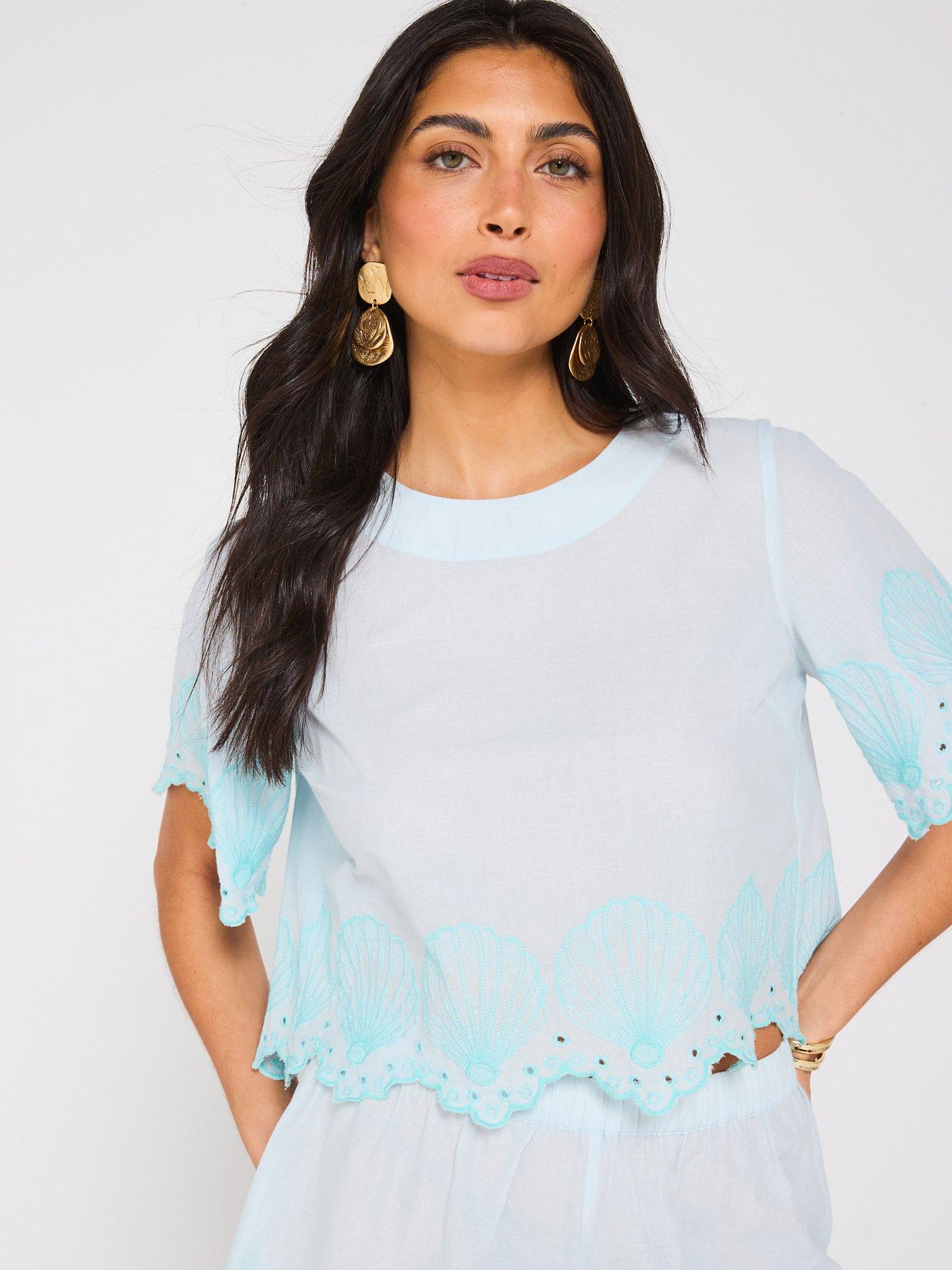 undefined Shell Embroidered Hem Top
