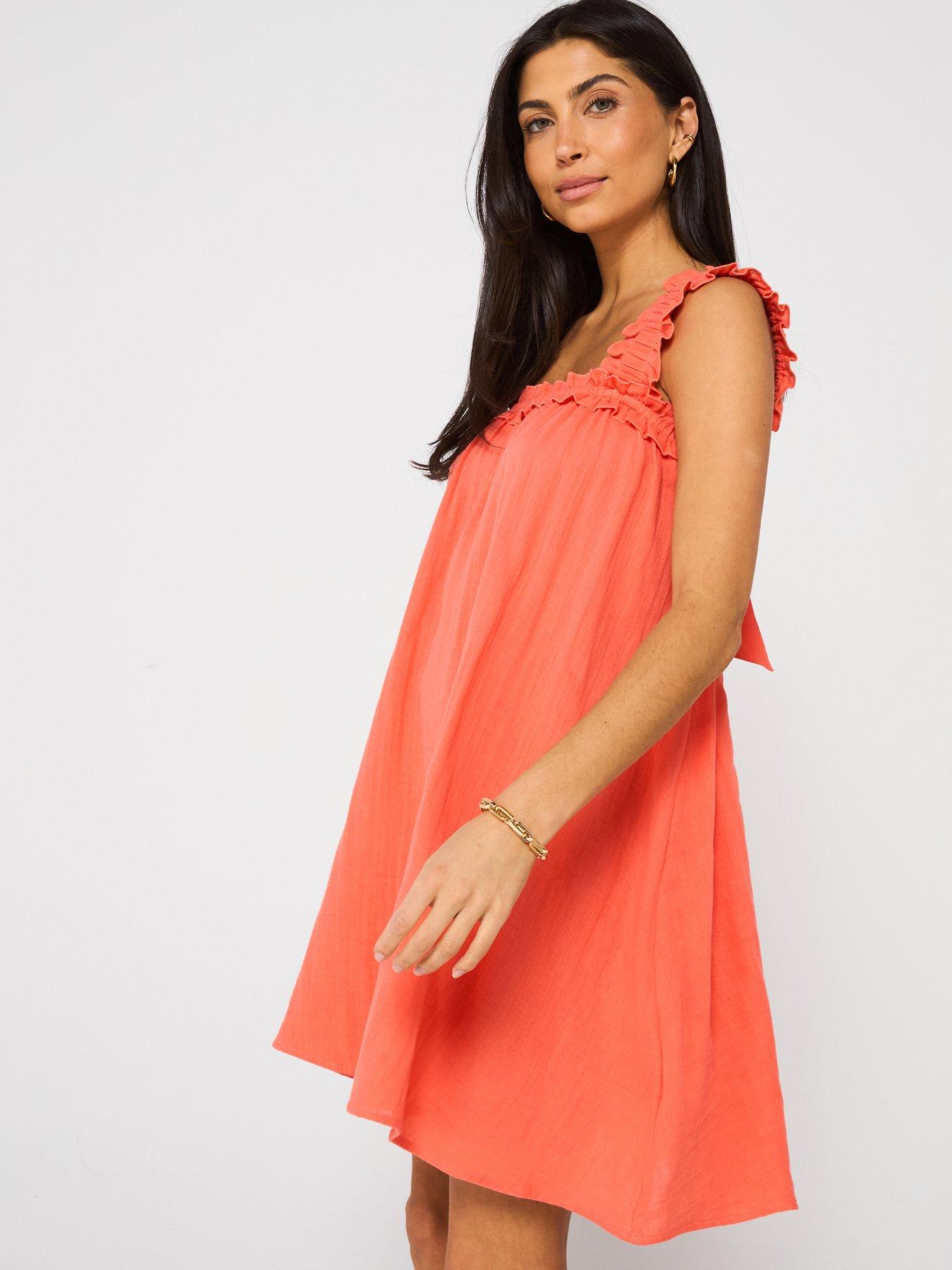 undefined Frill Shoulder Tie Back Cheesecloth Mini Dress