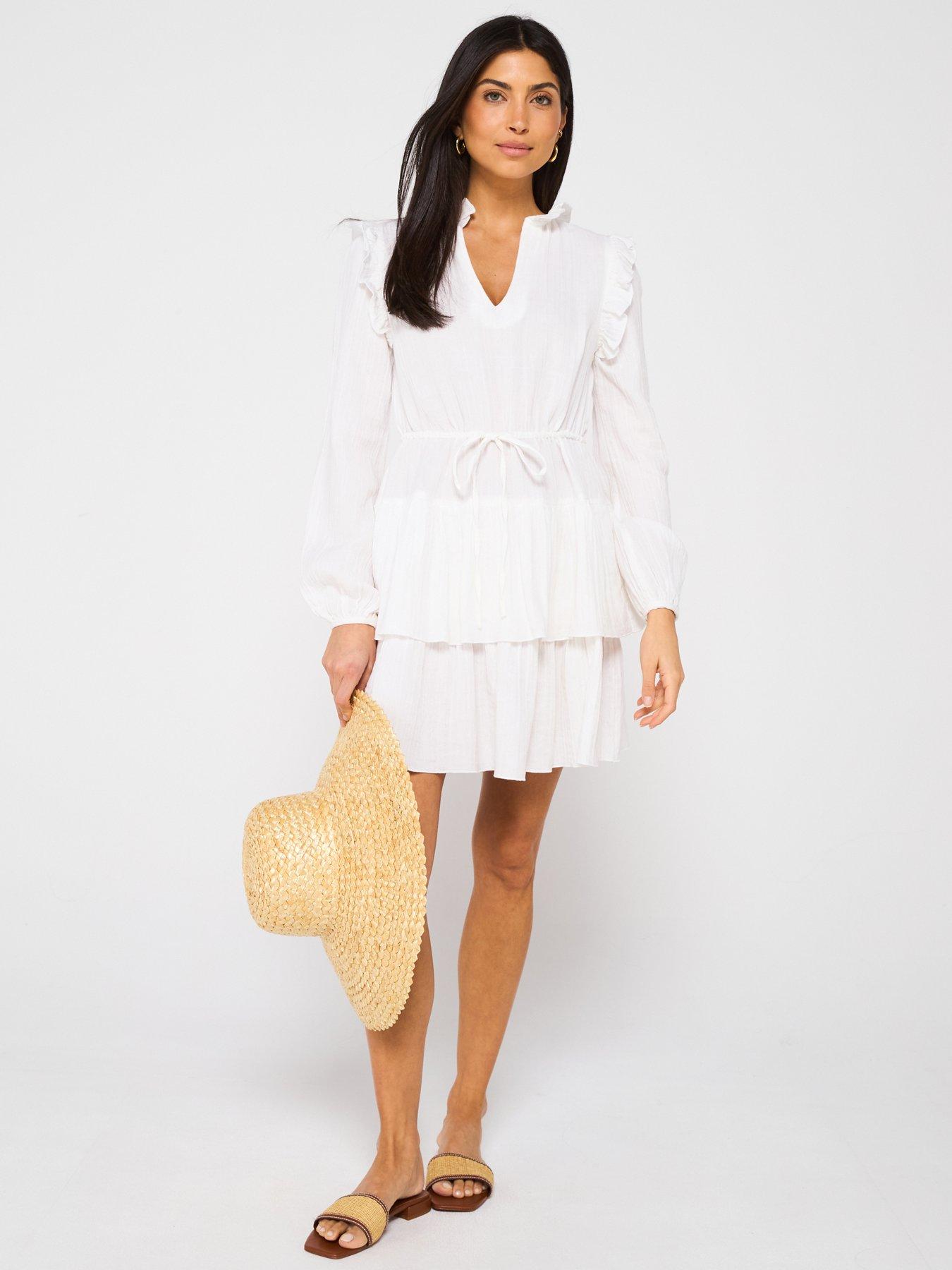 undefined Cheesecloth Frill Detail Tie Waist Mini Dress