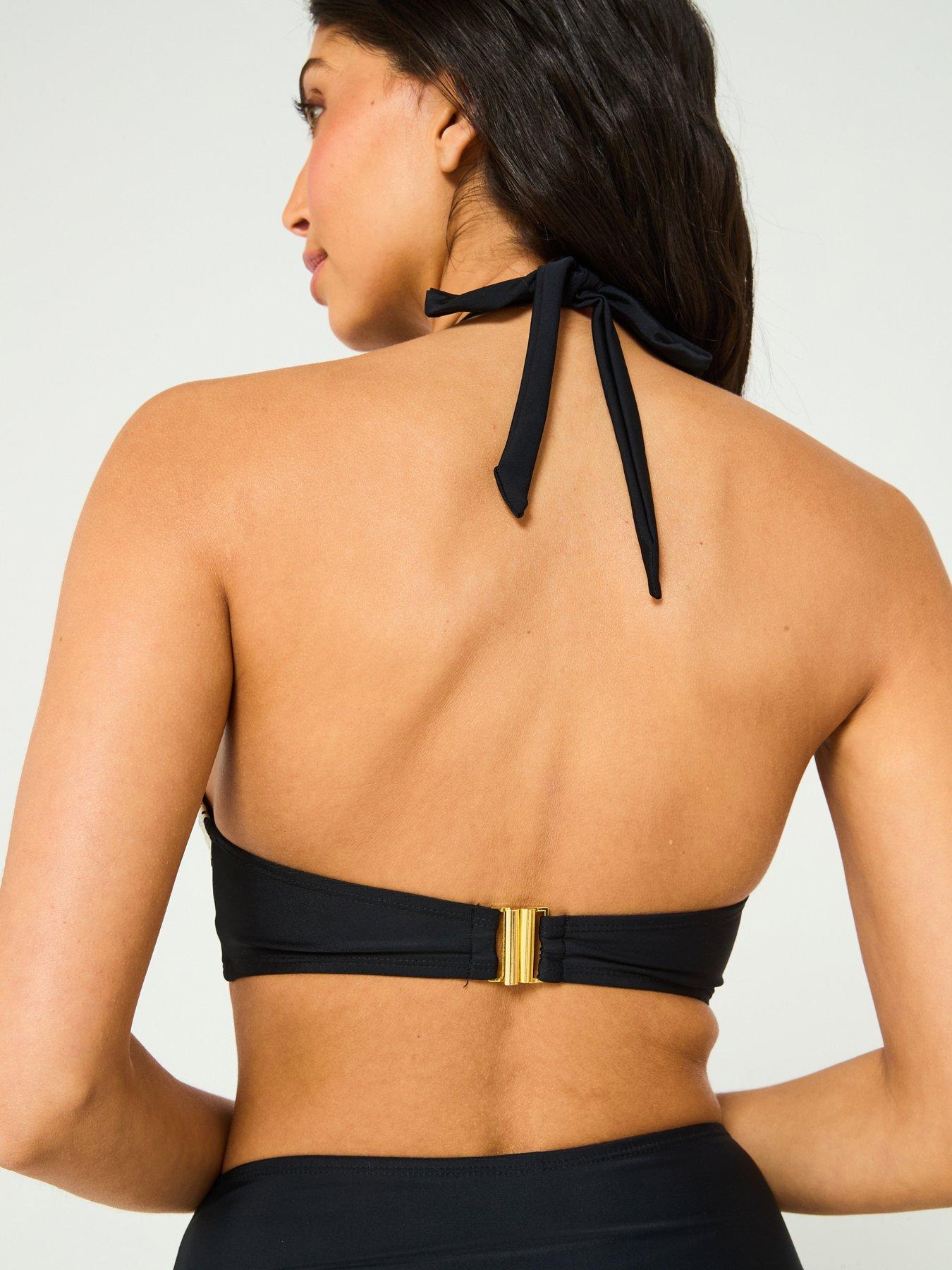Image 2 of 6 of V by Very Puff Print Floral Halter Bikini Top - Black/White
