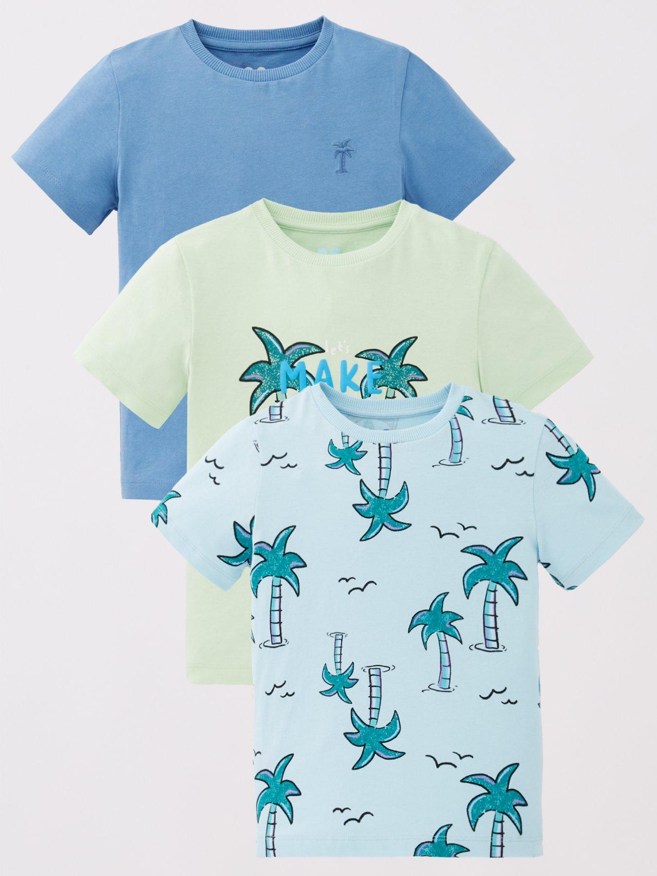 undefined Boys 3 Pack Short Sleeve Palm Print T-Shirts - Multi
