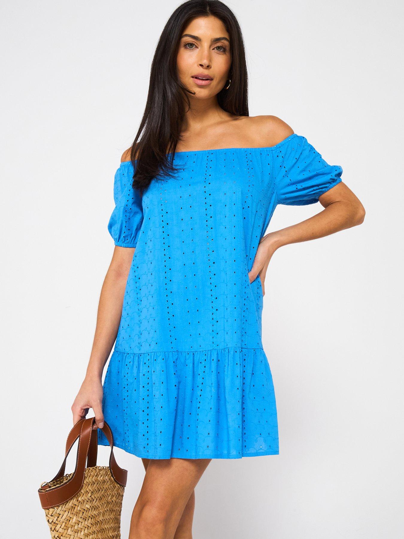 undefined Broderie Bardot Mini Beach Dress