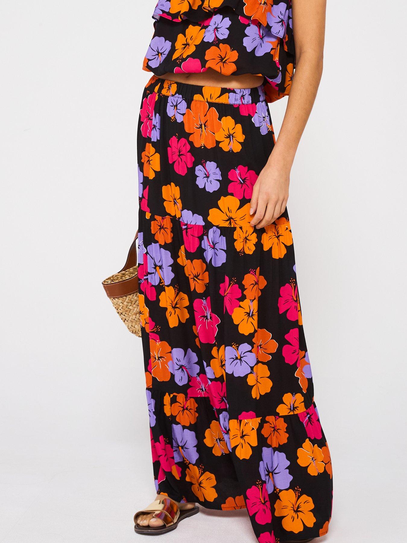 undefined Tiered Printed Co Ord Beach Skirt