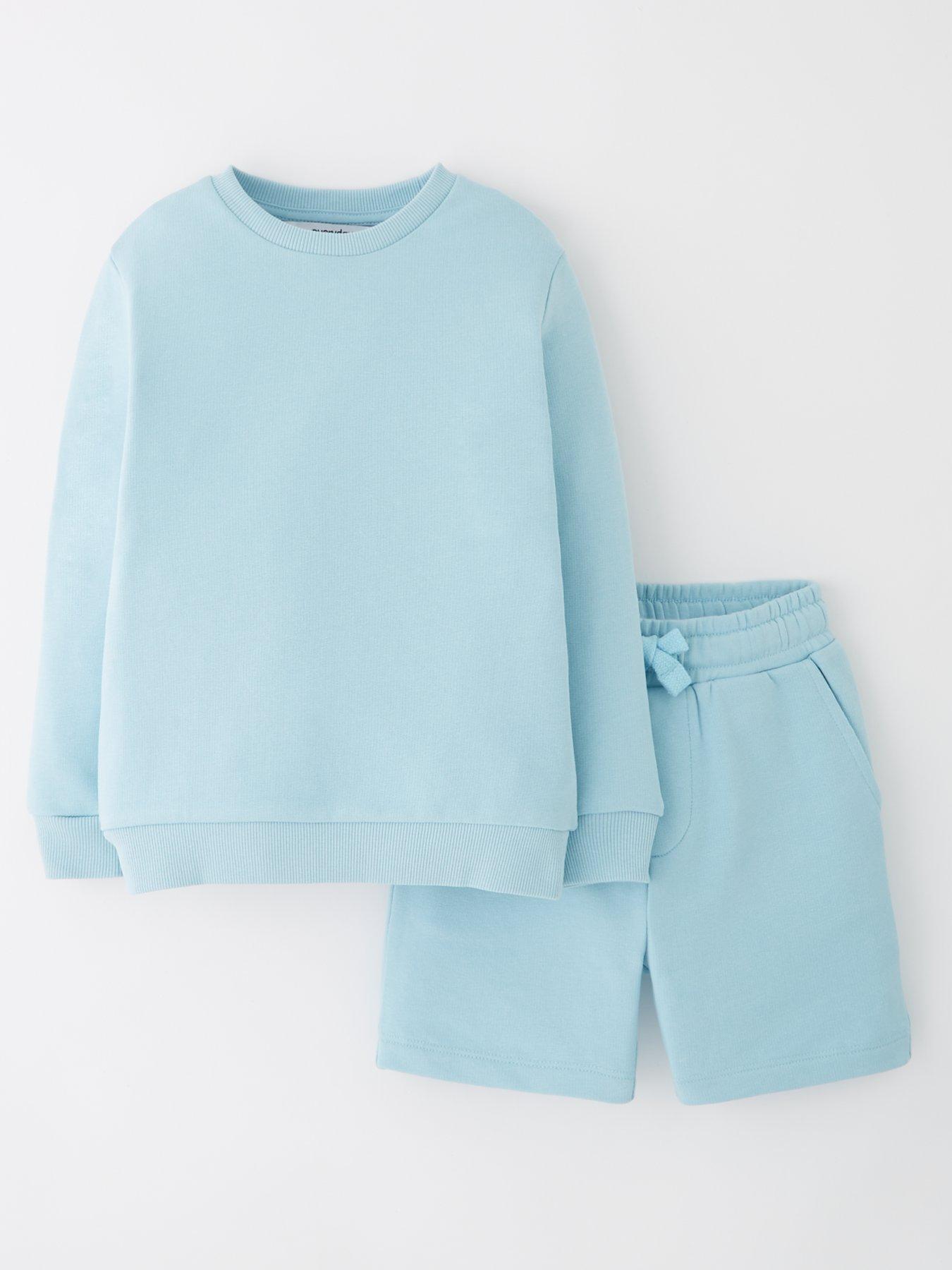 Image of Everyday Boys Crew Sweat Top And Short Set  - Blue