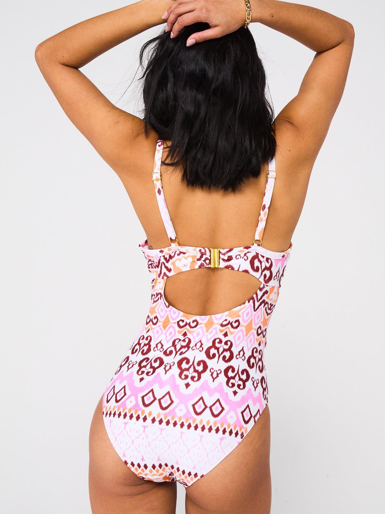 Image 2 of 6 of V by Very Underwired Pleated Cup Belted Swimsuit - Orange