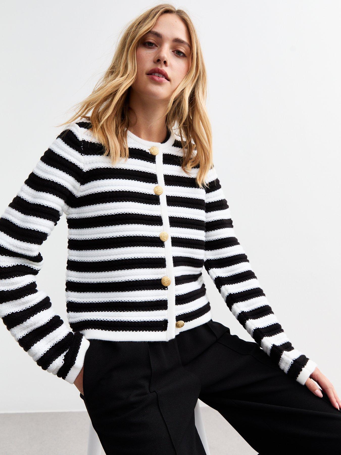 undefined Knit Striped Cardigan - Black