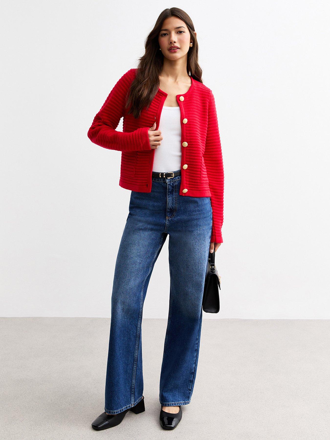 undefined Stitchy Pocket Cardi - Red