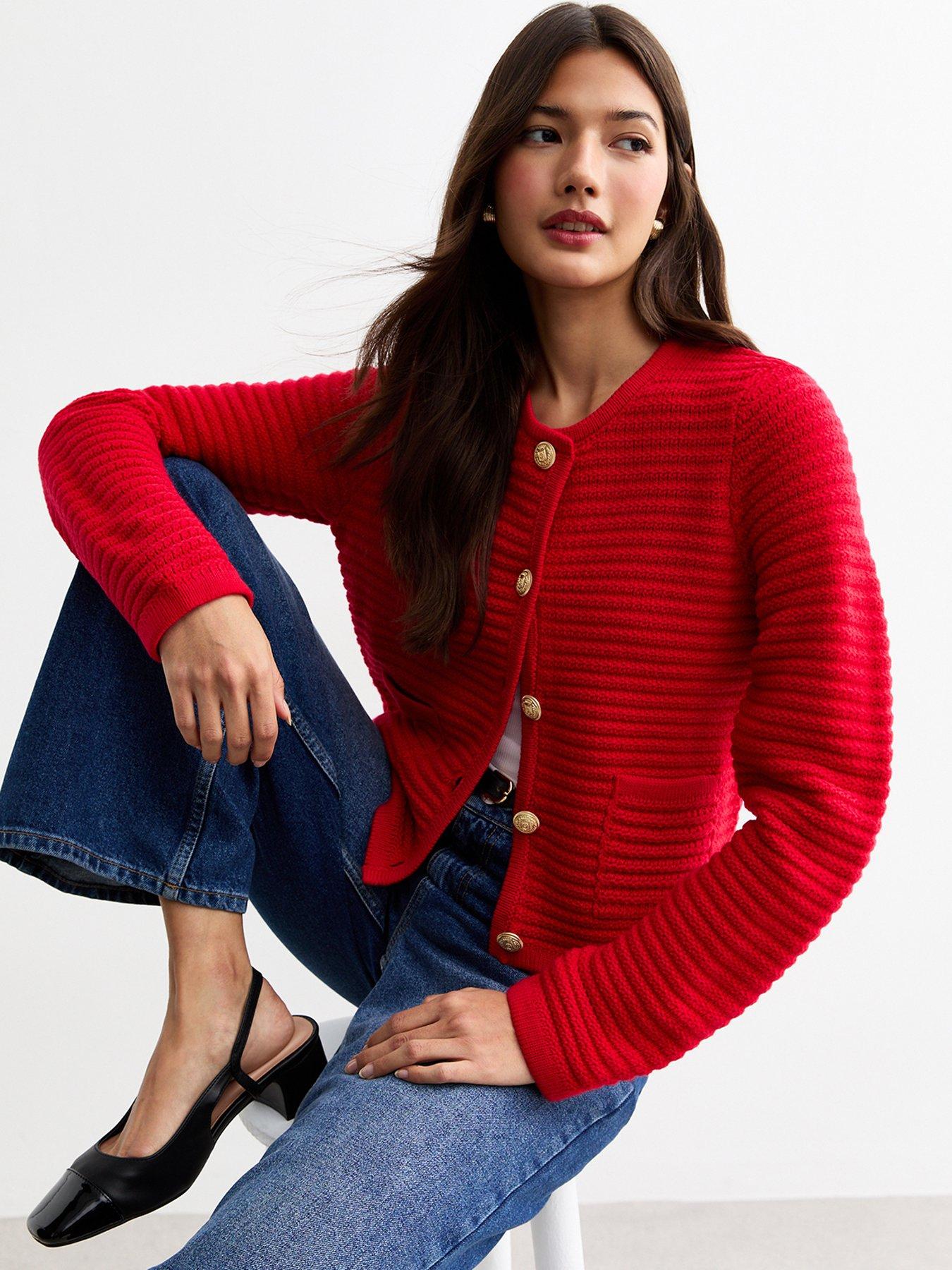 Image 3 of 5 of New Look Stitchy Pocket Cardi - Red