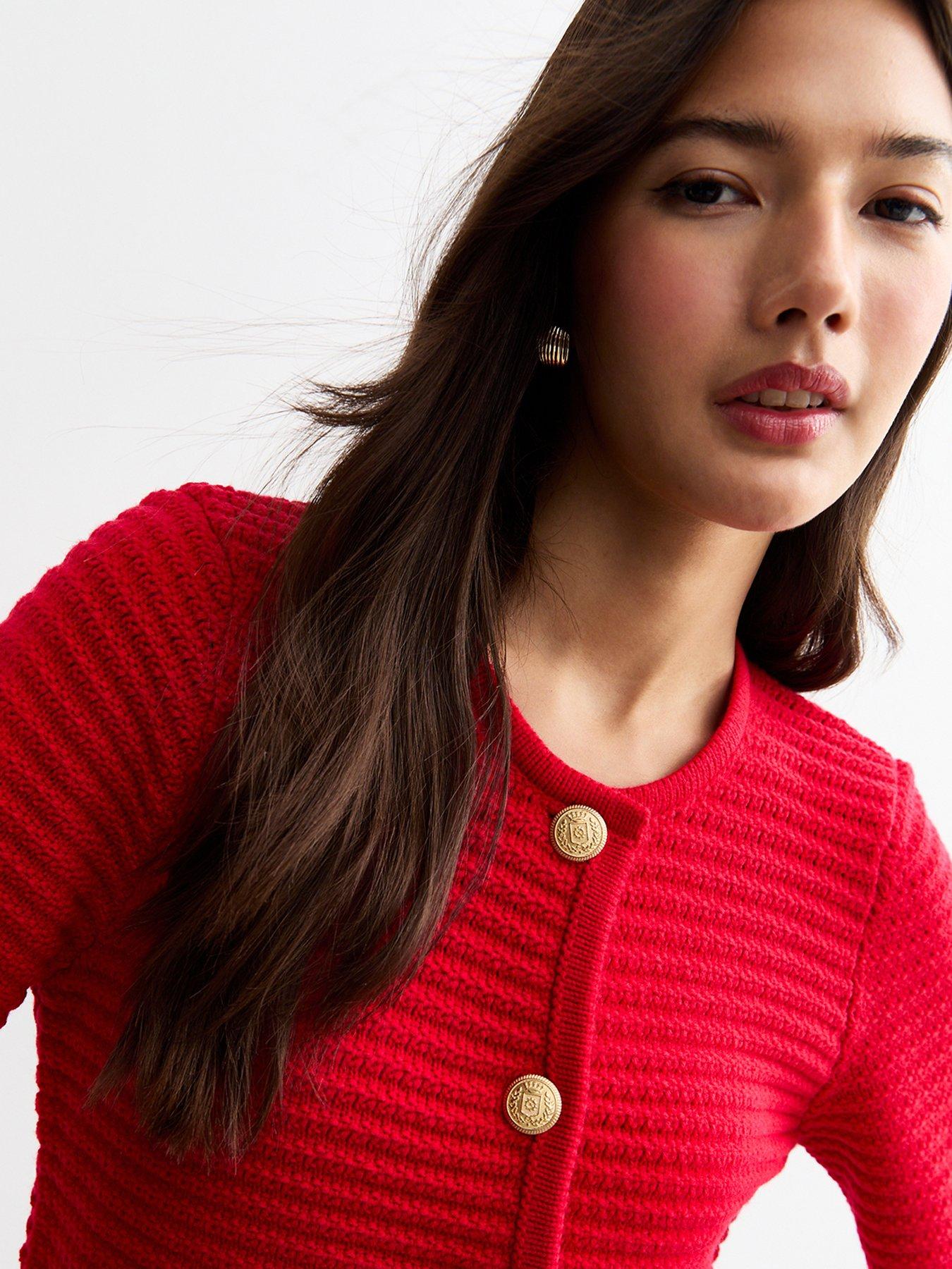 Image 4 of 5 of New Look Stitchy Pocket Cardi - Red