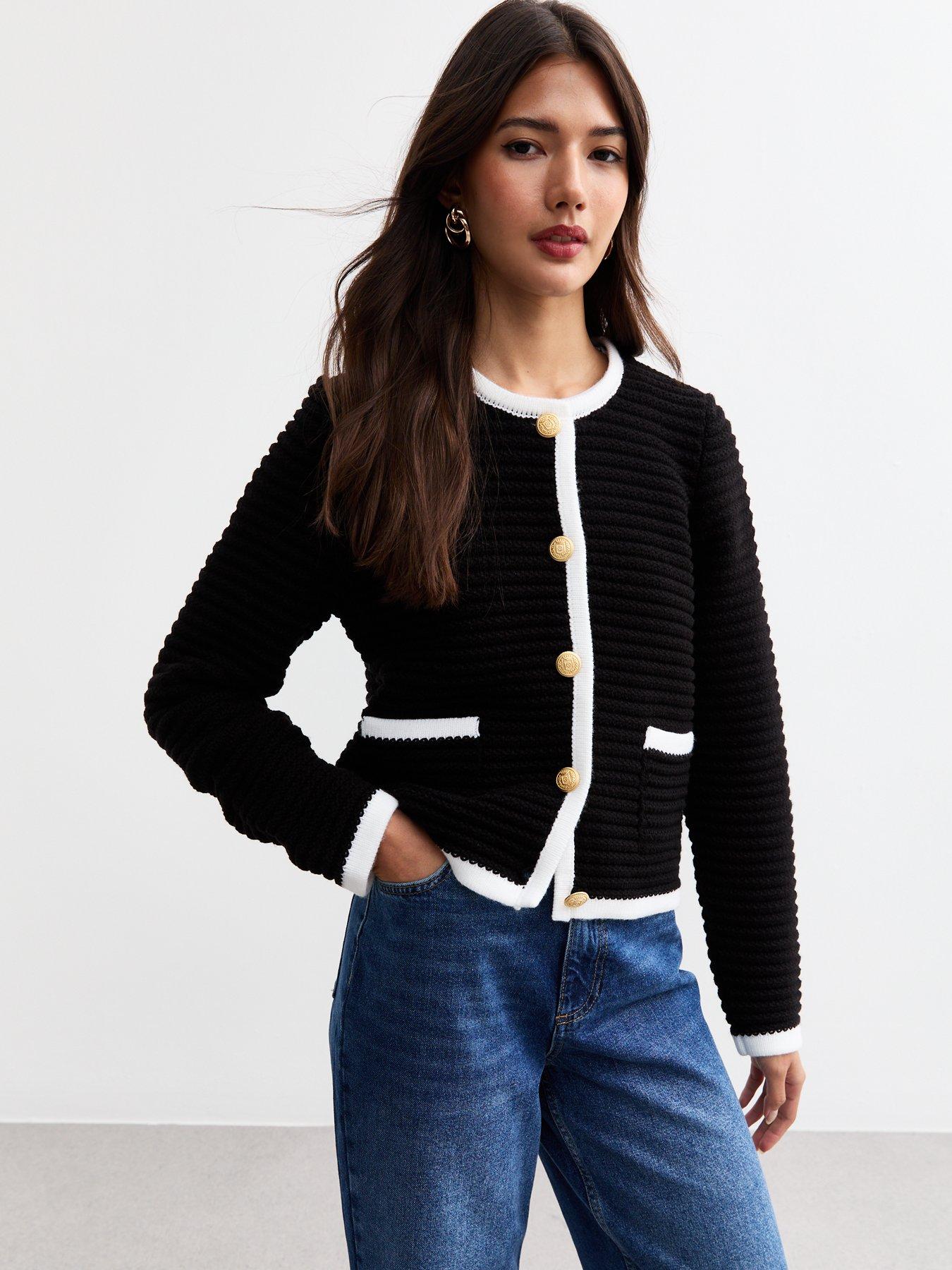 undefined Chunky Ribbed Knit Pocket Cardigan - Black