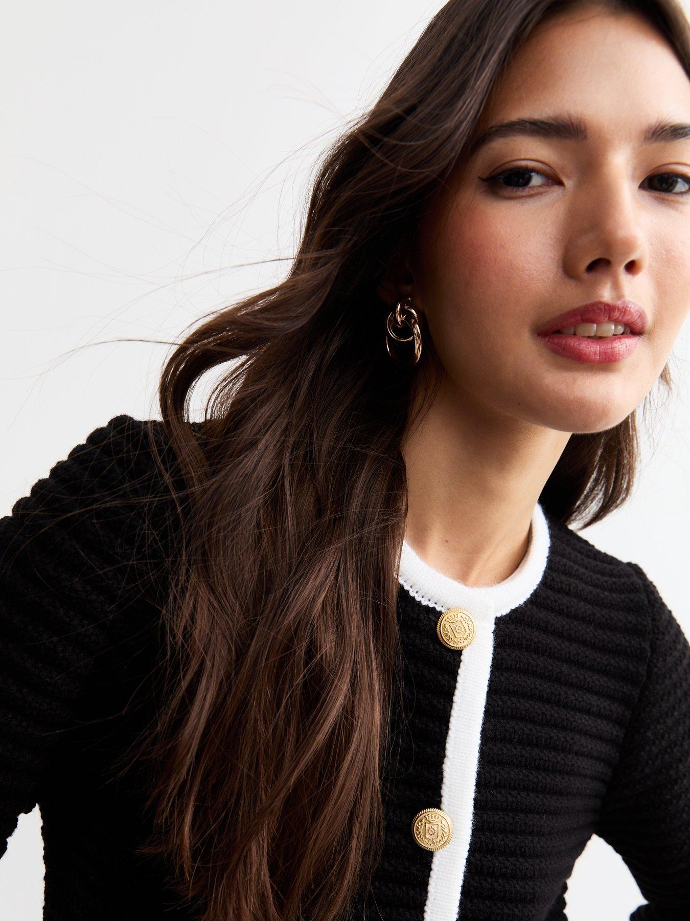 Image 4 of 4 of New Look Chunky Ribbed Knit Pocket Cardigan - Black