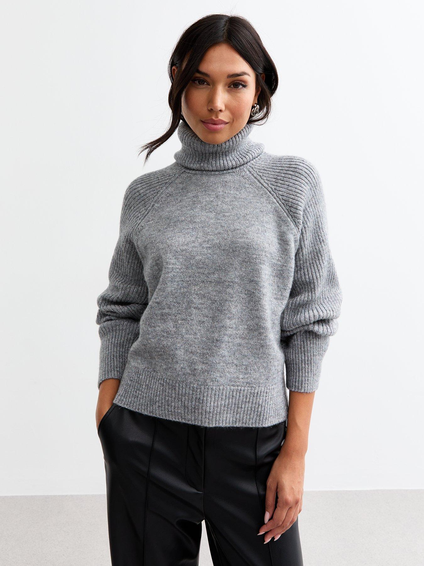 undefined Grey Ribbed Sparkle Knit Roll Neck Jumper