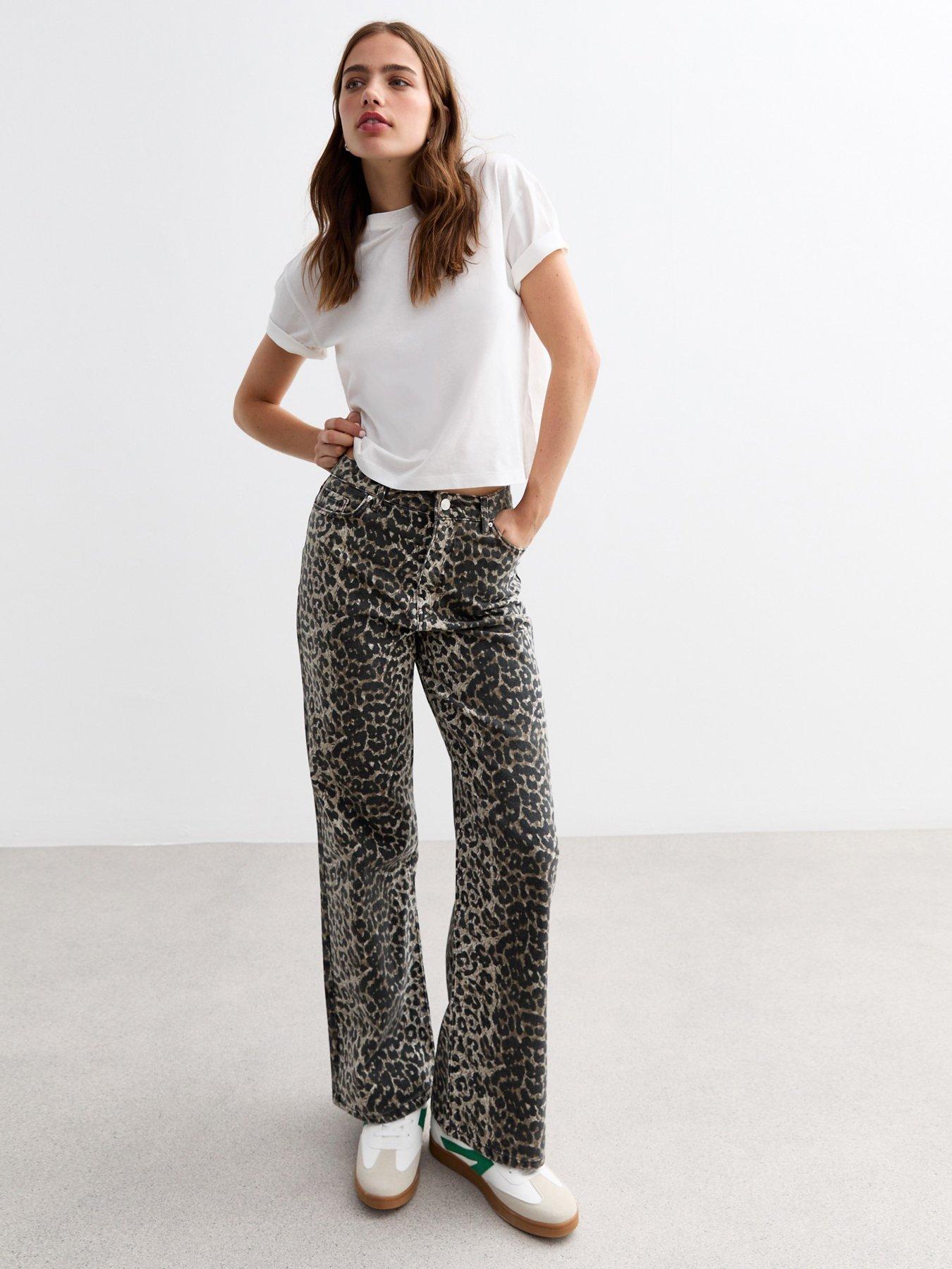 undefined Brown Leopard Print Adalae Wide Leg Jeans