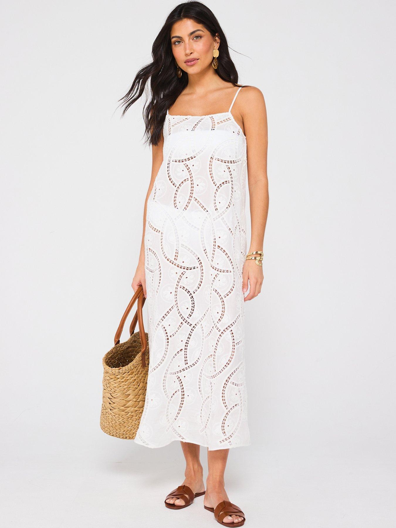 undefined All Over Embroidered Strappy Beach Dress
