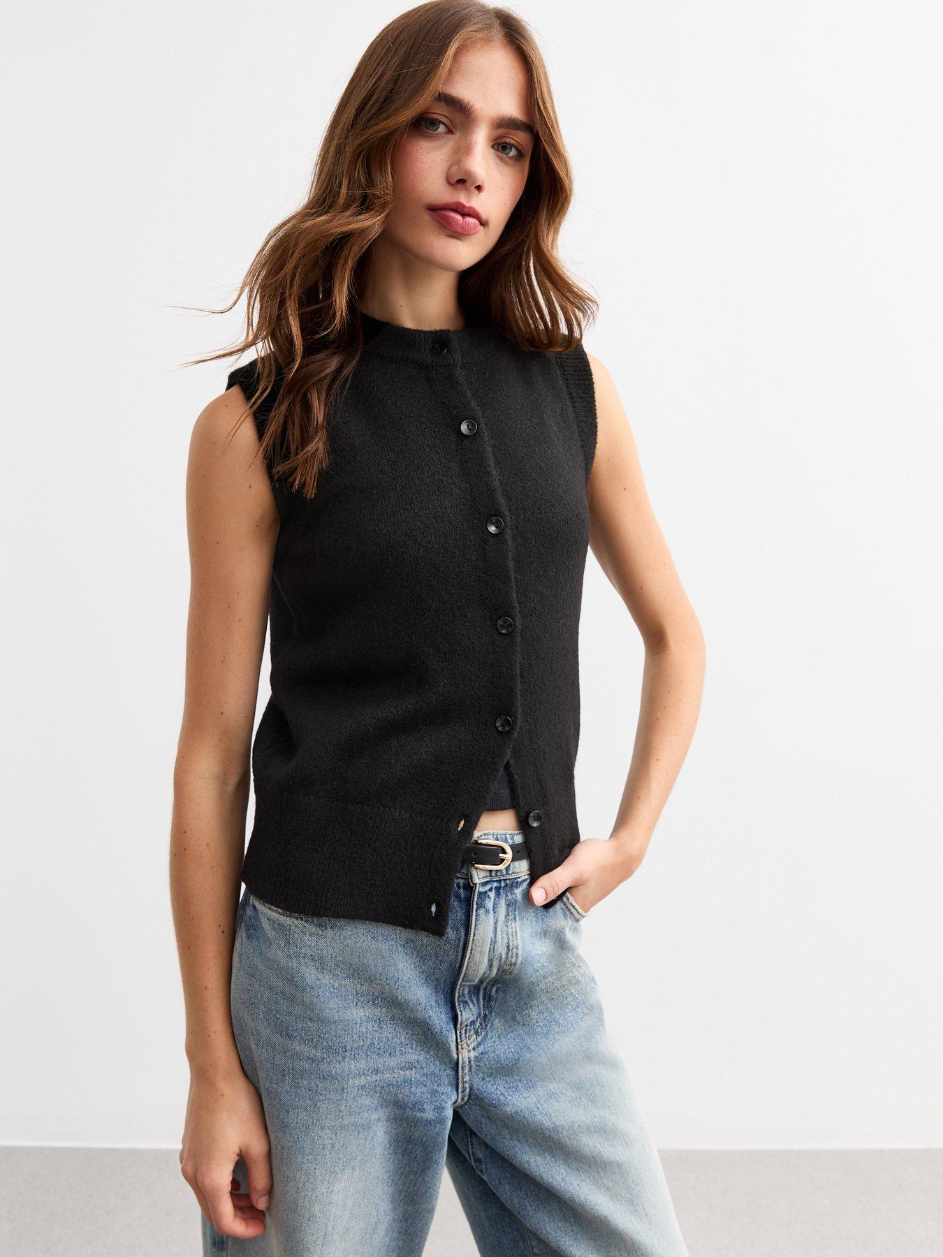 undefined Knit Sleeveless Cardigan - Black
