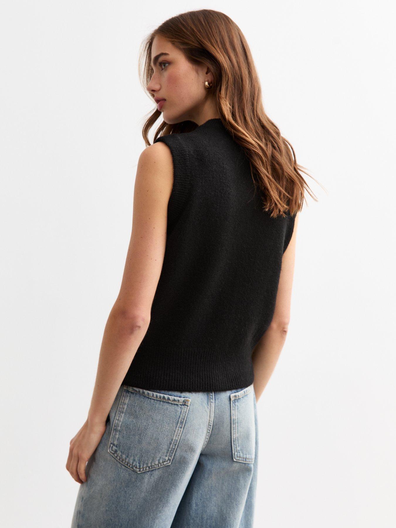 Image 2 of 4 of New Look Knit Sleeveless Cardigan - Black