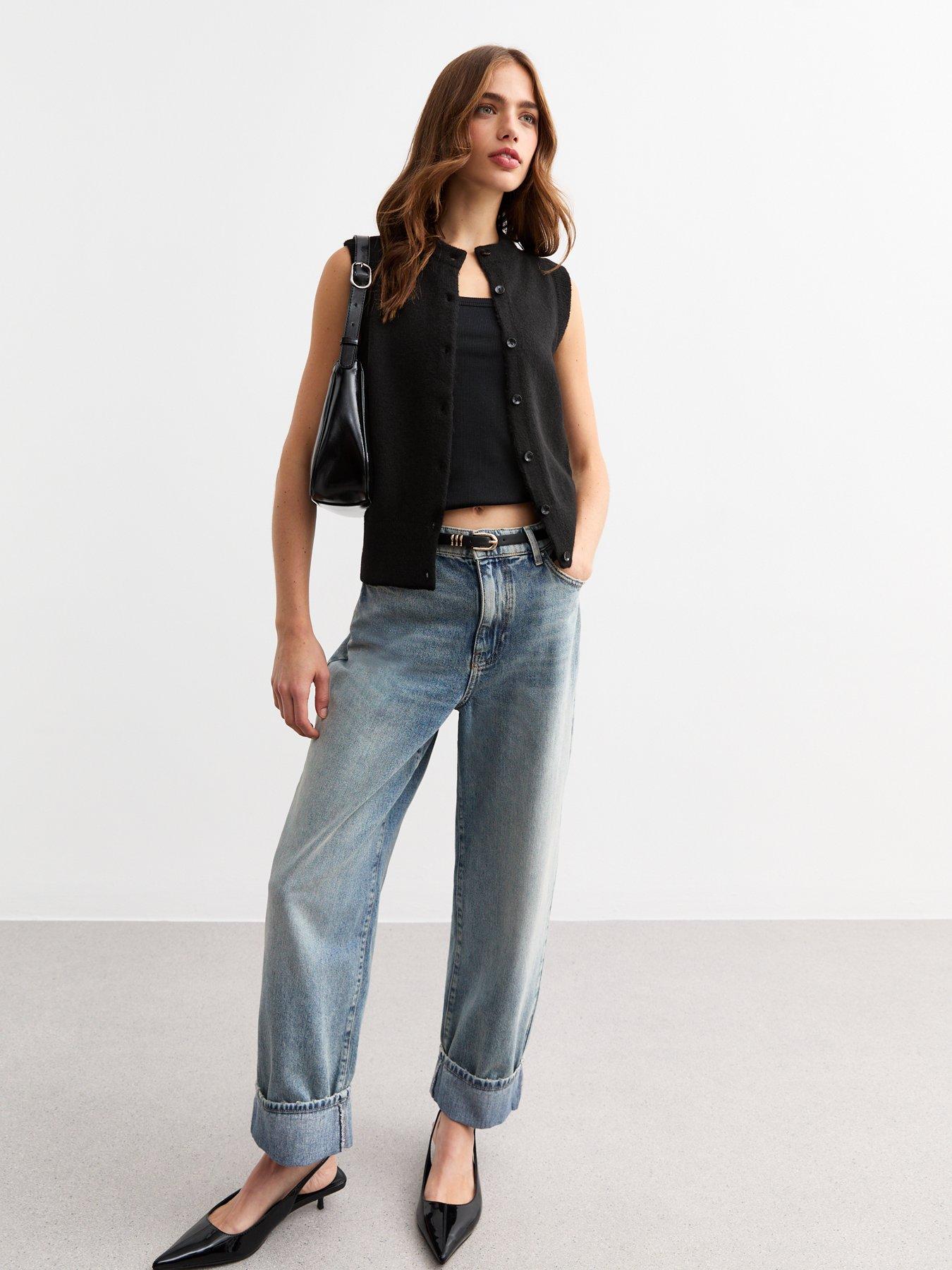 Image 3 of 4 of New Look Knit Sleeveless Cardigan - Black