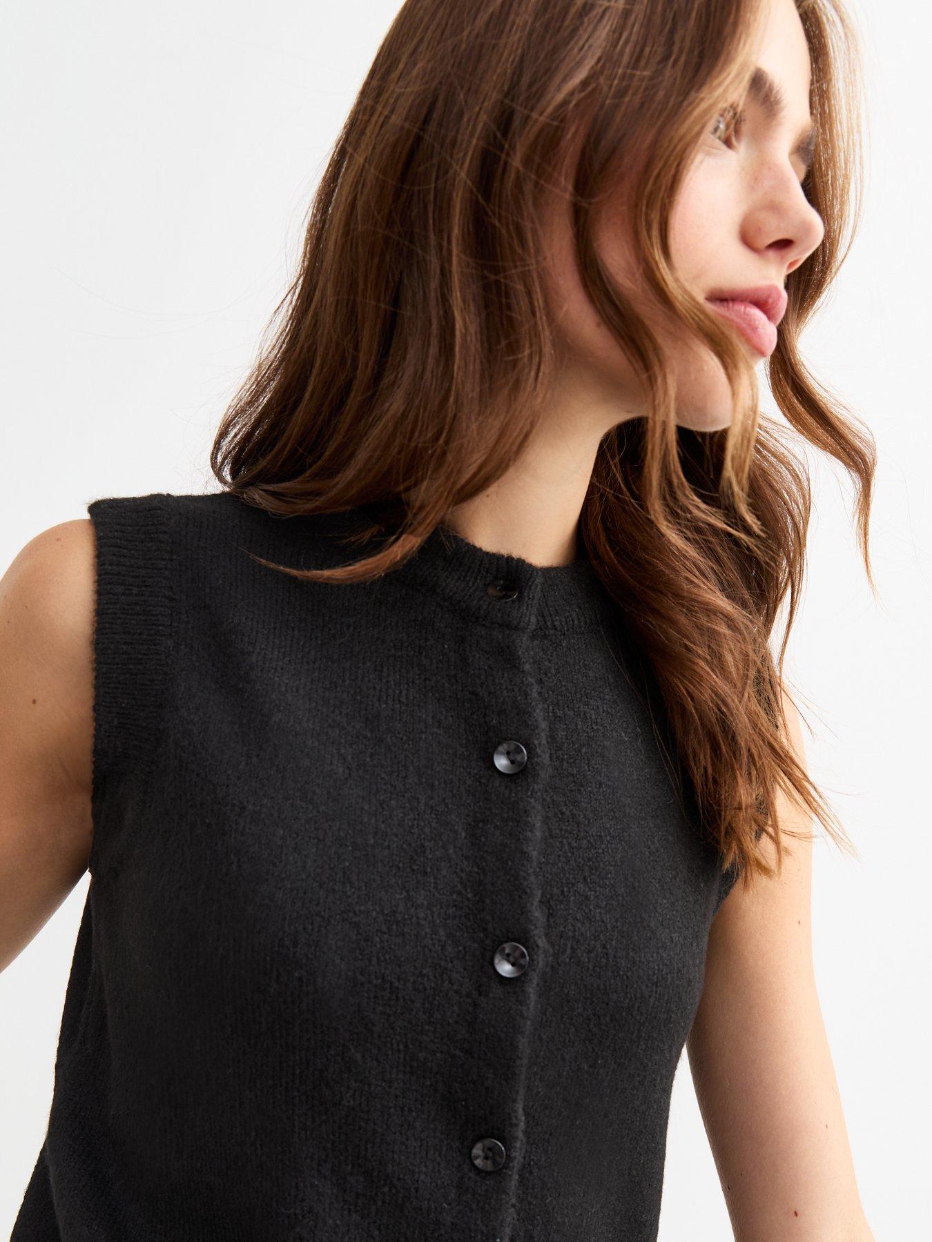Image 4 of 4 of New Look Knit Sleeveless Cardigan - Black