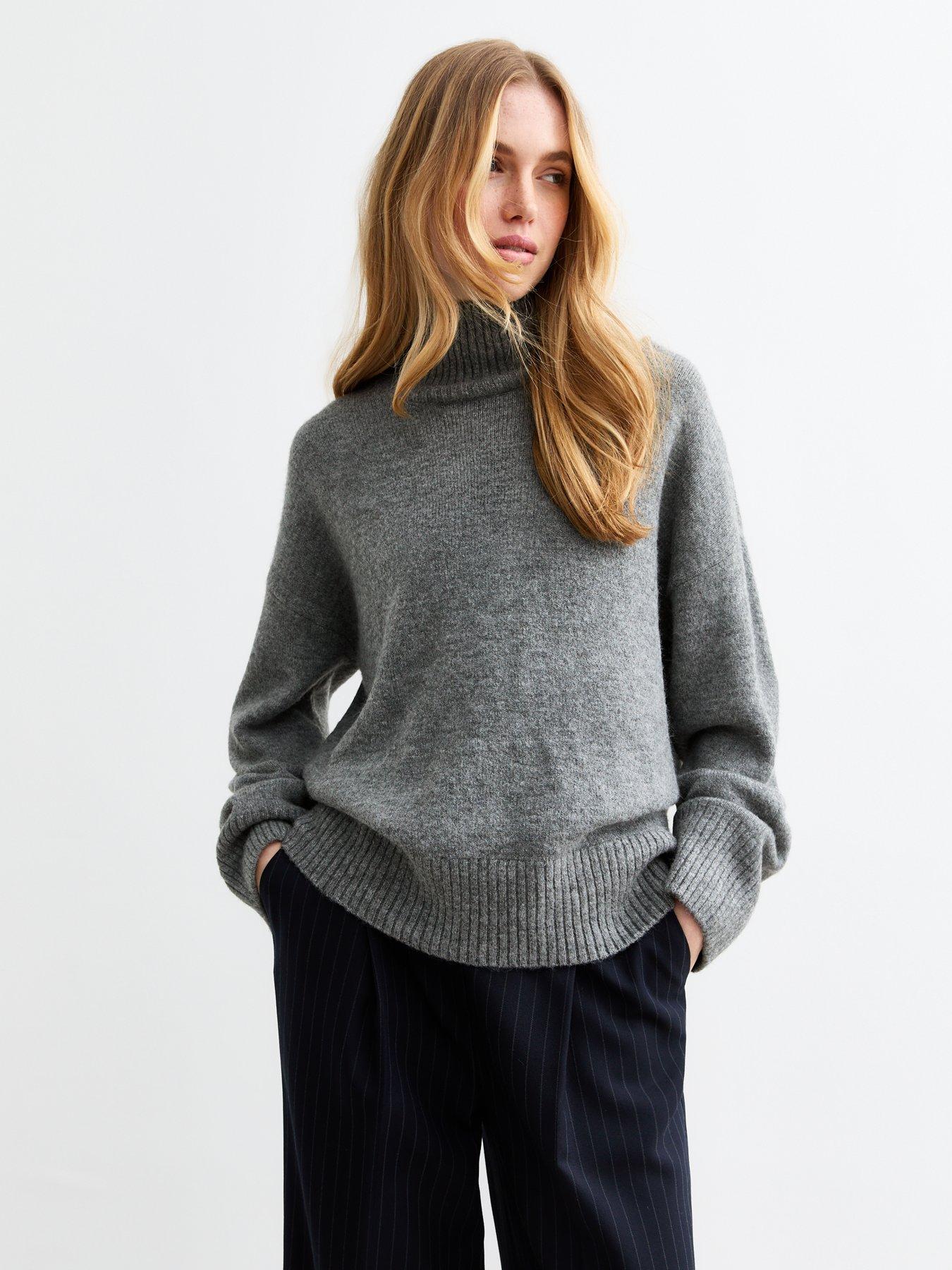 undefined Knit Stand Collar Oversized Jumper - Grey