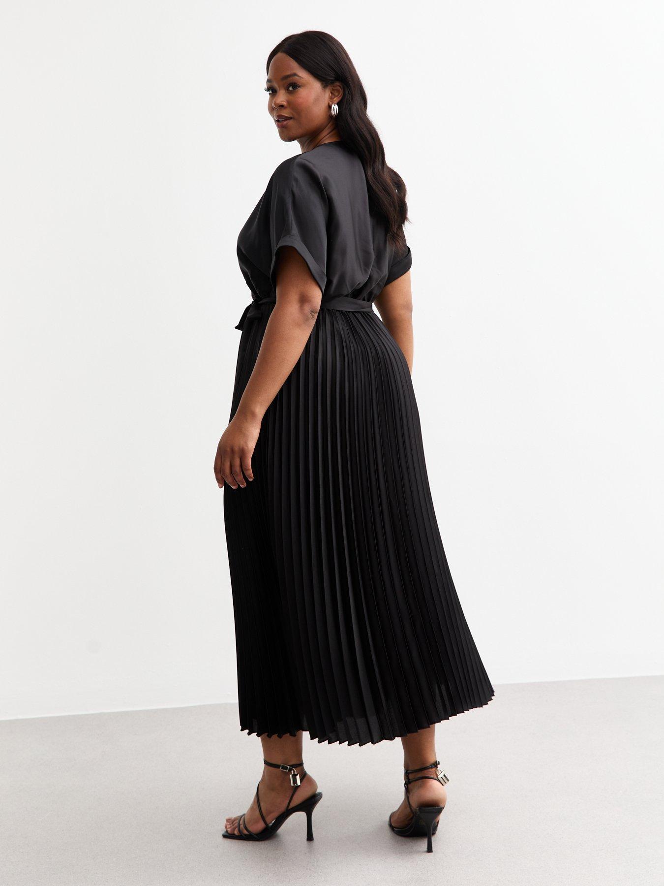 Image 2 of 4 of New Look Curve Crossover Satin Midi Dress - Black