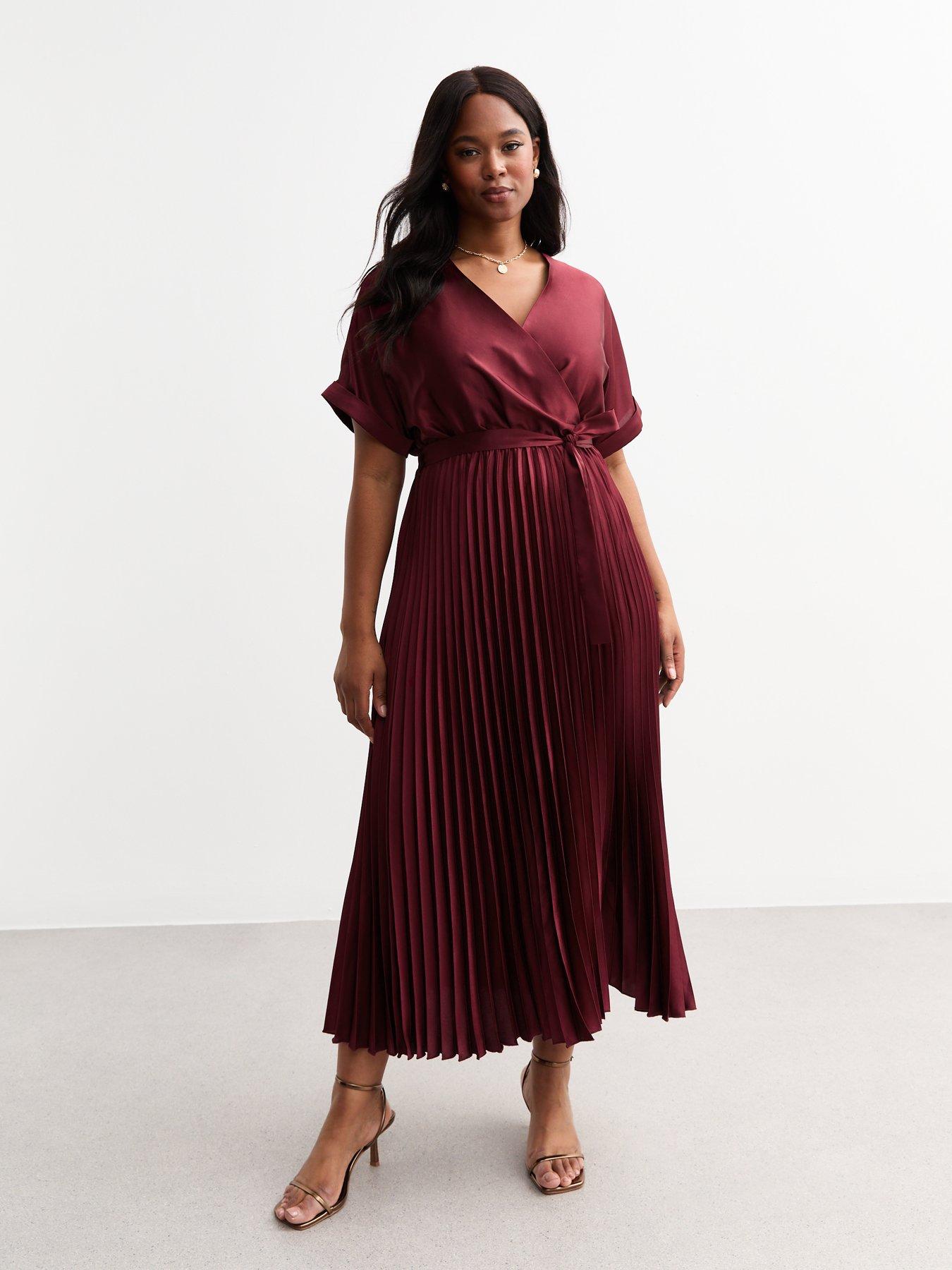 undefined Curve Crossover Satin Midi Dress - Red