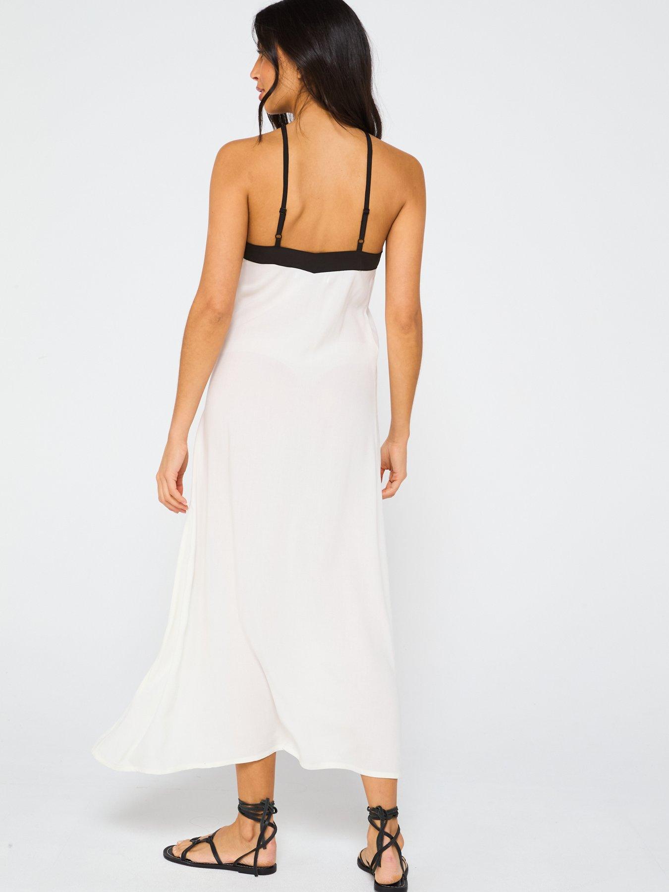 Image 2 of 6 of V by Very Palm Embroidered Halter Midi Dress - Cream