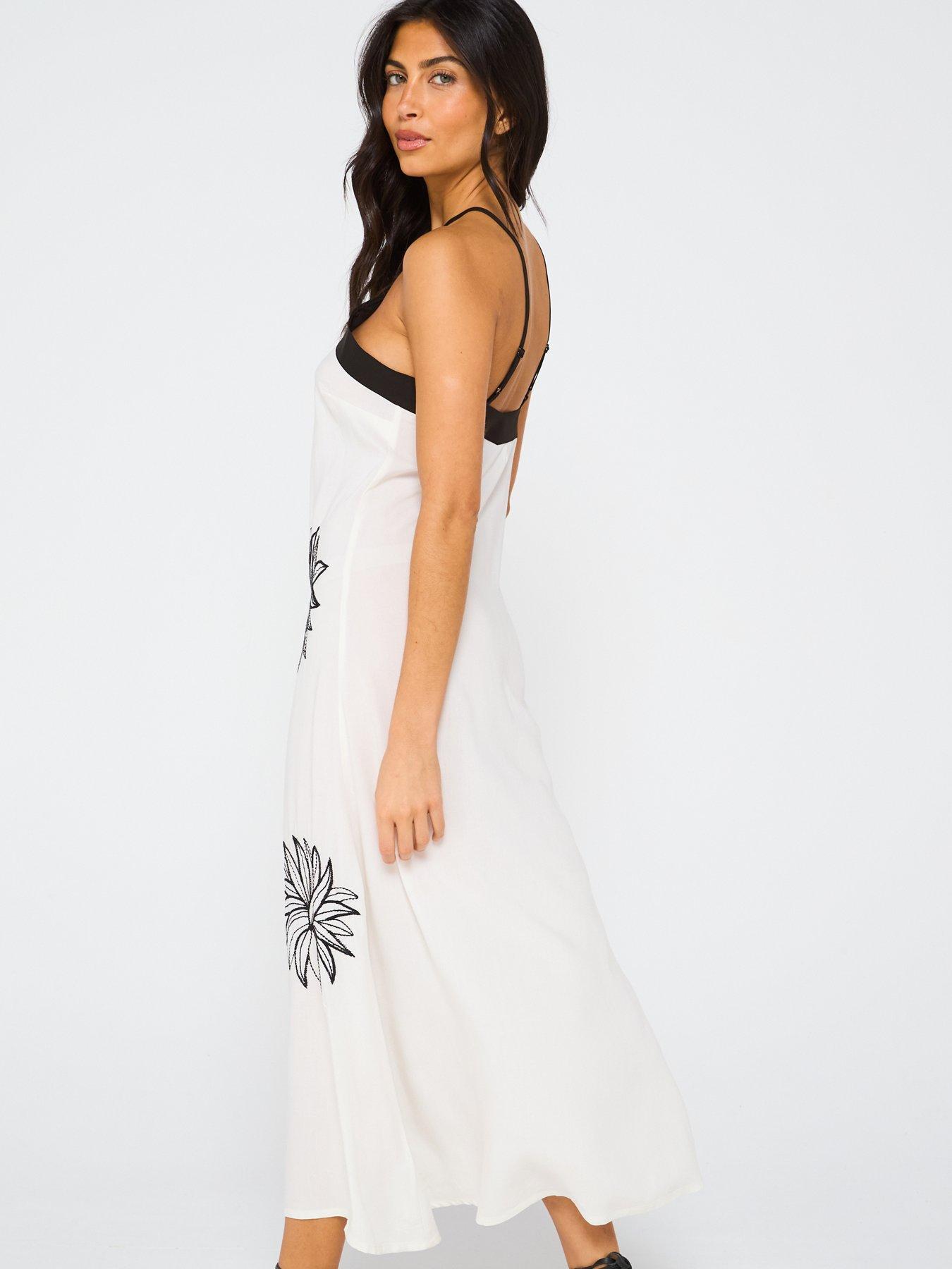 Image 6 of 6 of V by Very Palm Embroidered Halter Midi Dress - Cream