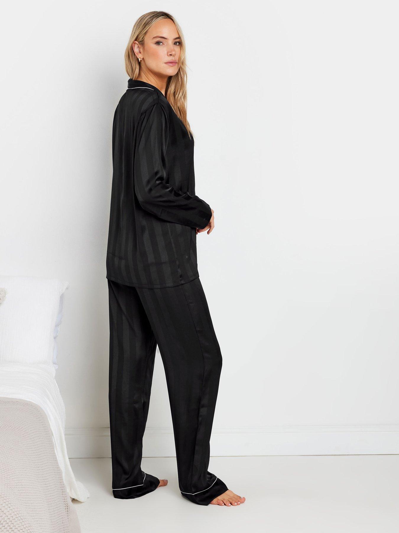 Image 2 of 4 of Long Tall Sally Jacquard Stripe Satin Pyjama Set - Black