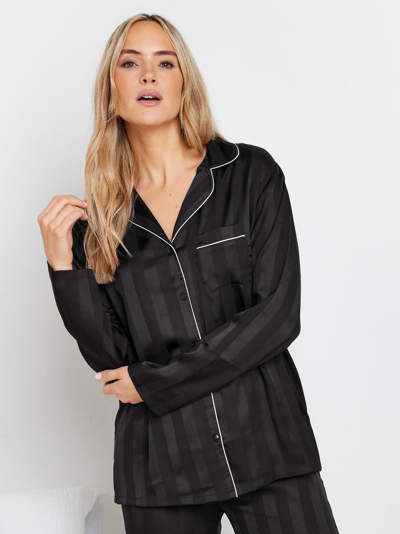 Image 4 of 4 of Long Tall Sally Jacquard Stripe Satin Pyjama Set - Black