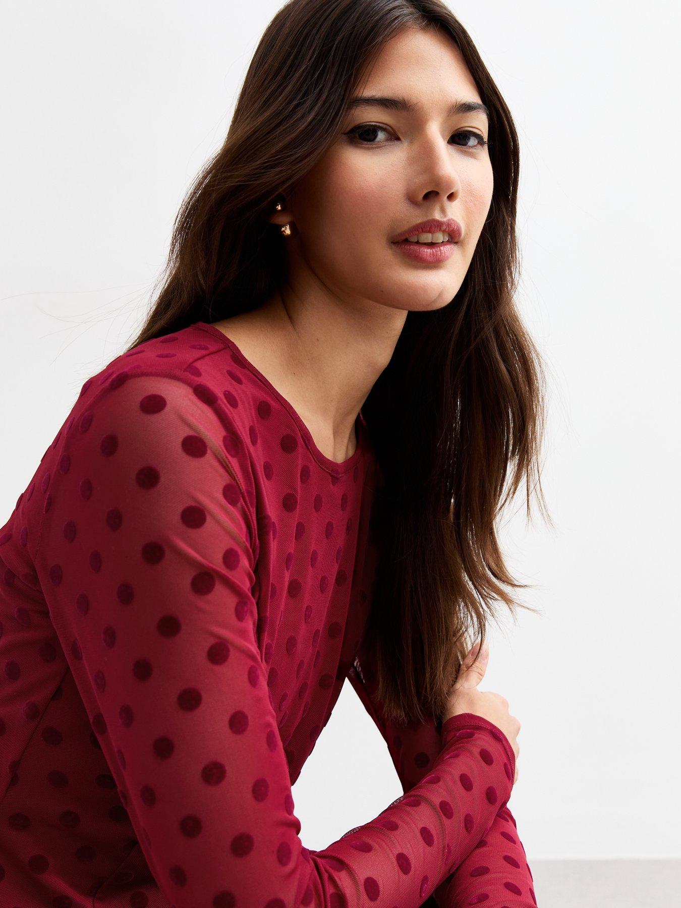 Long sleeve red polka dot dress hot sale