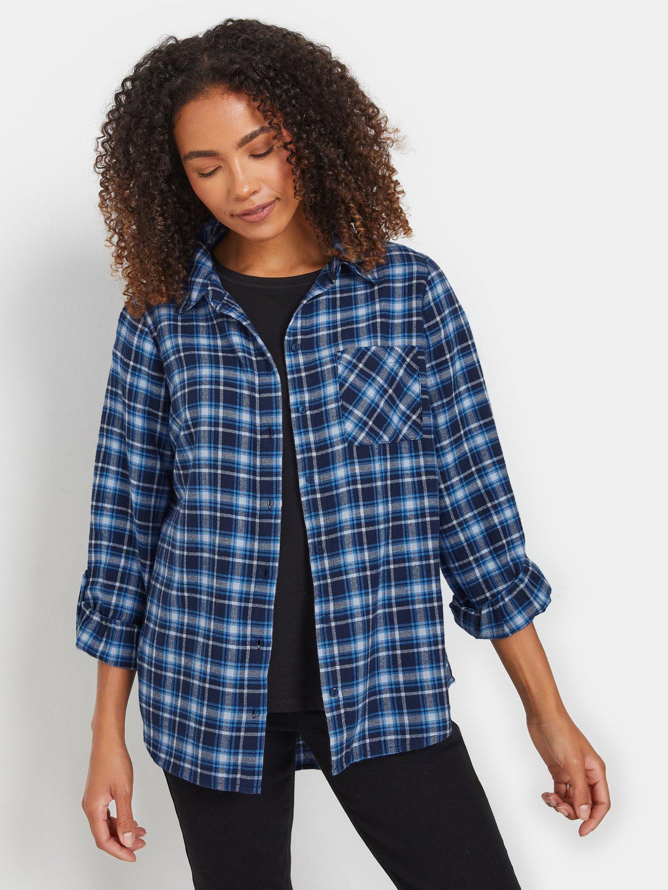 undefined Check Long Sleeve Shirt - Blue