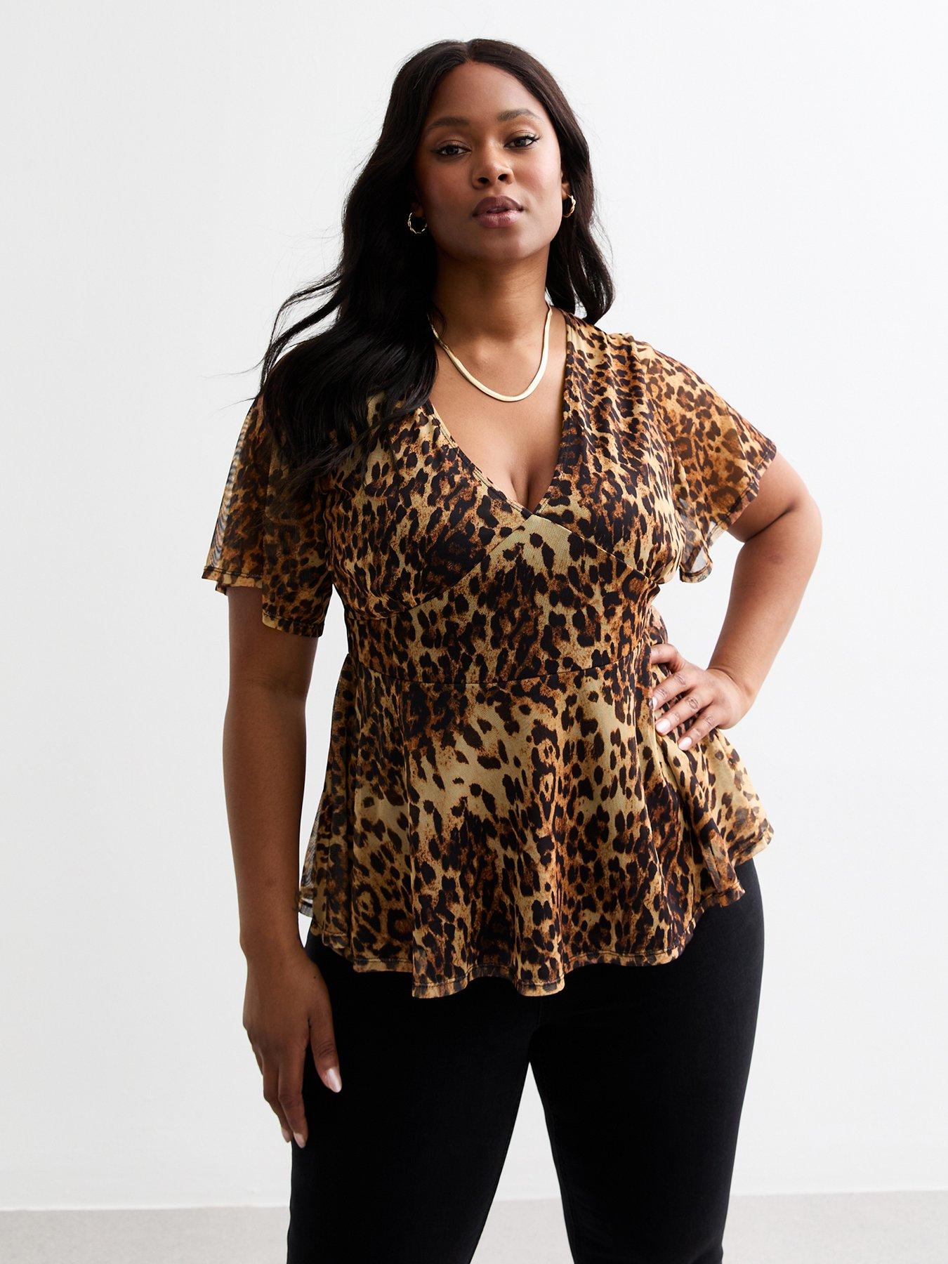 Curve Mesh Peplum Top Animal Print