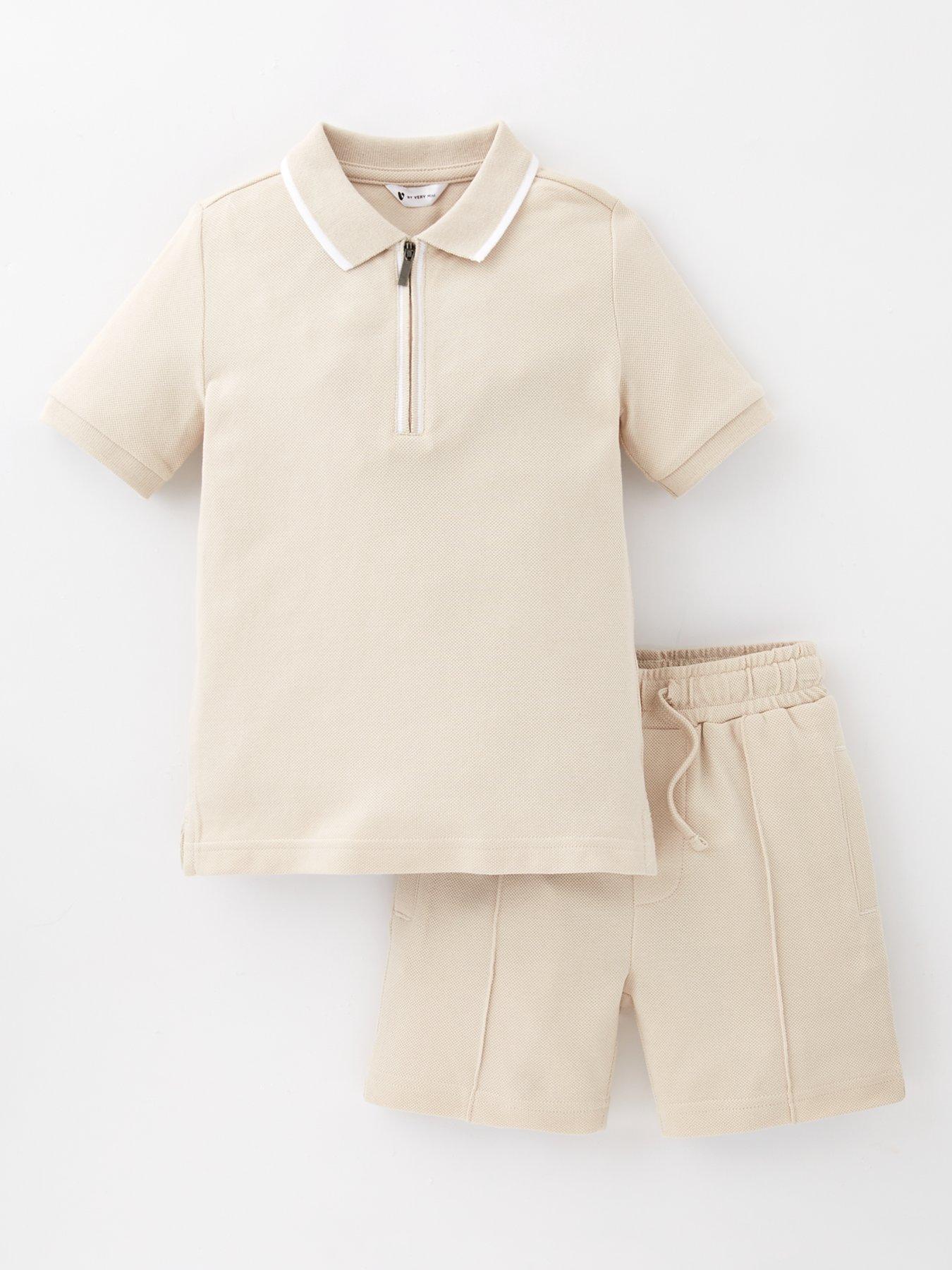 undefined Boys Pique Polo And Short Set - Stone - Multi