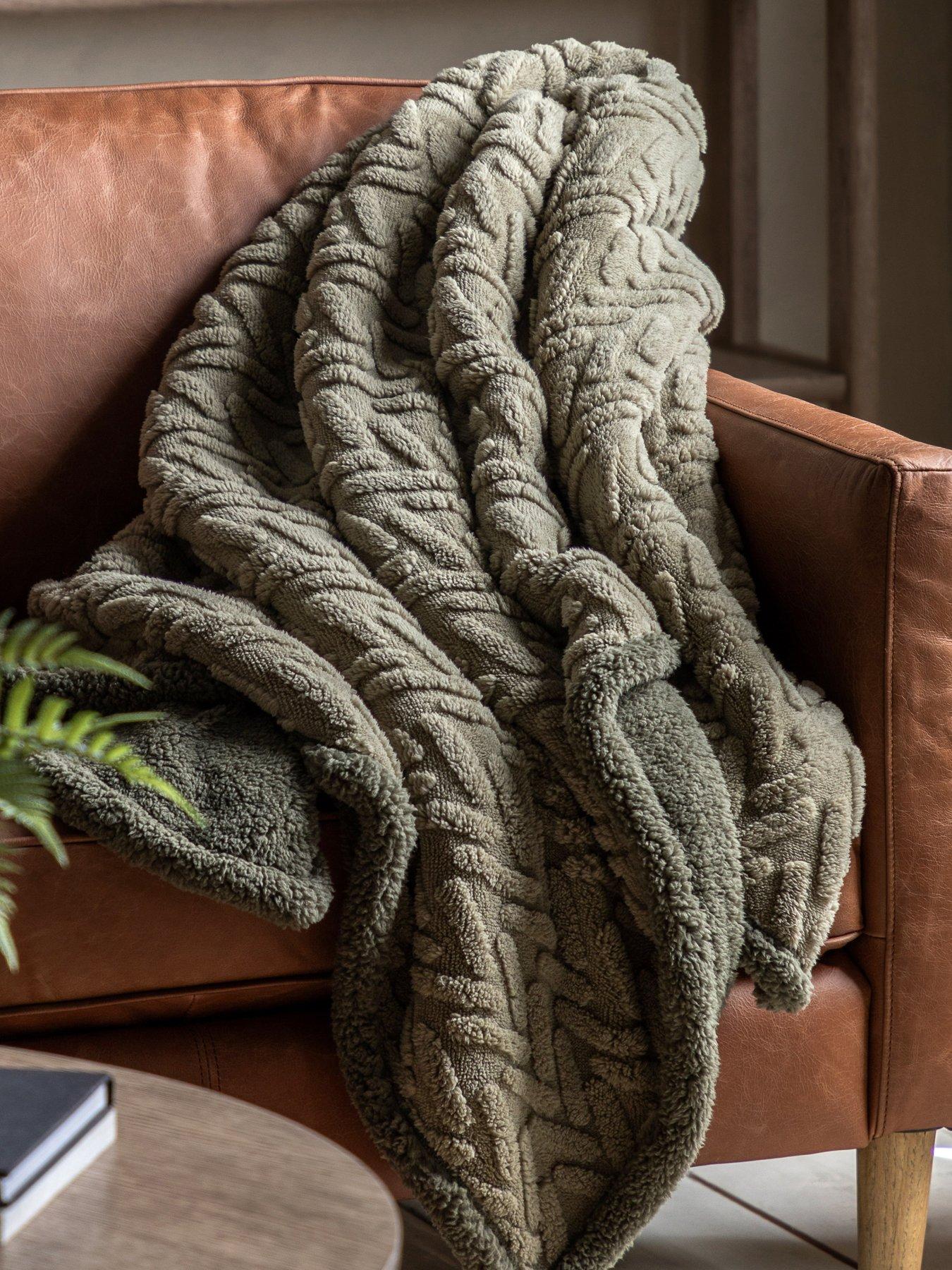 Image 1 of 3 of Gallery Herringbone Sherpa Throw - Sage - 140 x 180 cm