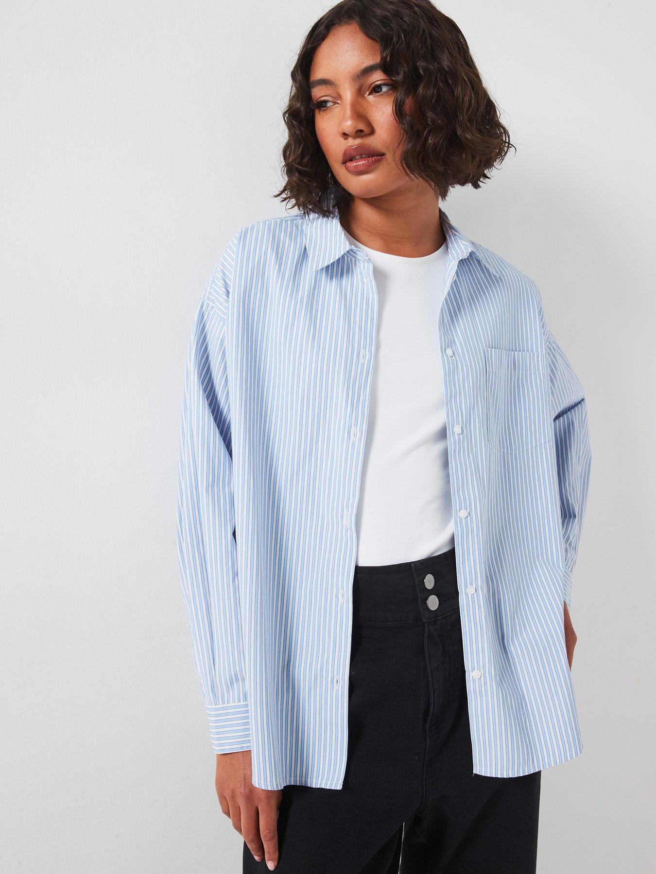 Image 1 of 4 of PIECES Long Sleeve Loose Woven Shirt - Blue