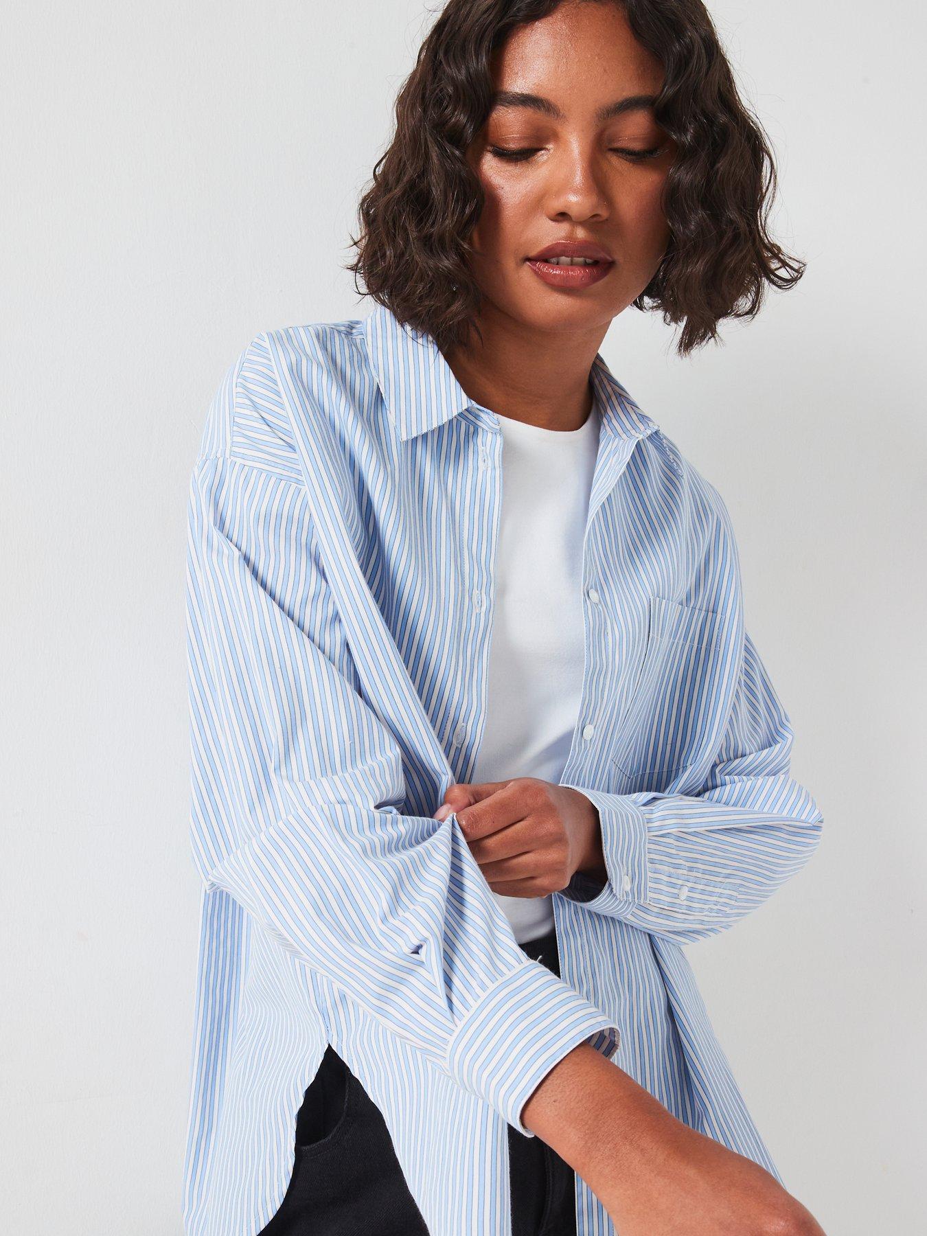 Image 4 of 4 of PIECES Long Sleeve Loose Woven Shirt - Blue