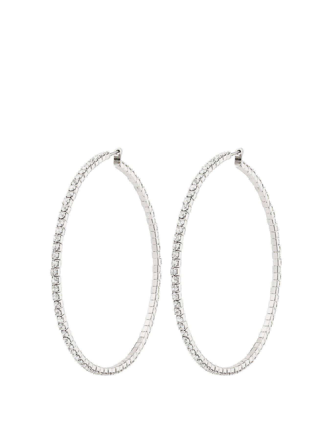 Product photograph of Pilgrim Sidney Crystal Hoop Earrings Silver-plated from very.co.uk