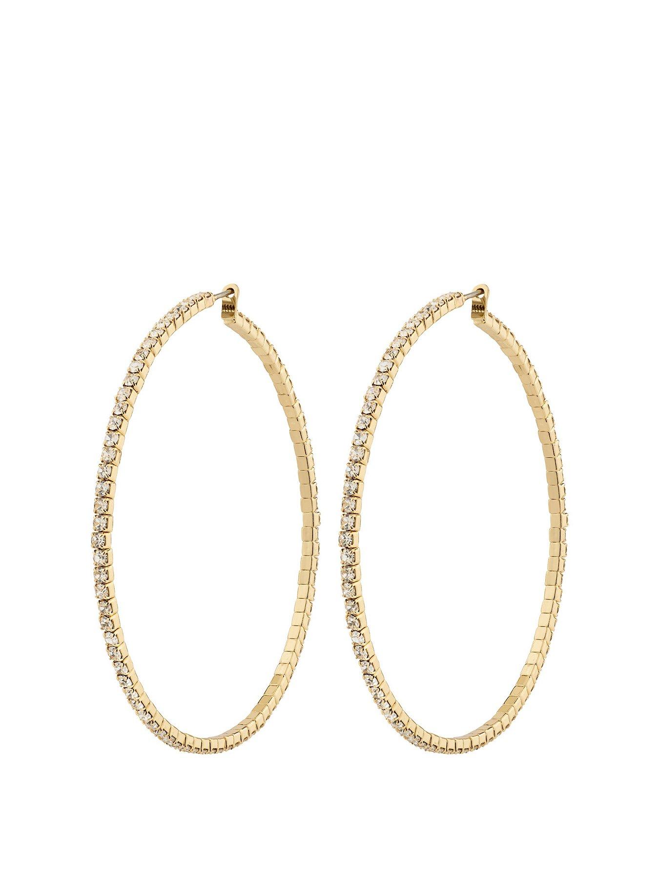 Product photograph of Pilgrim Sidney Crystal Hoop Earrings Gold-plated from very.co.uk