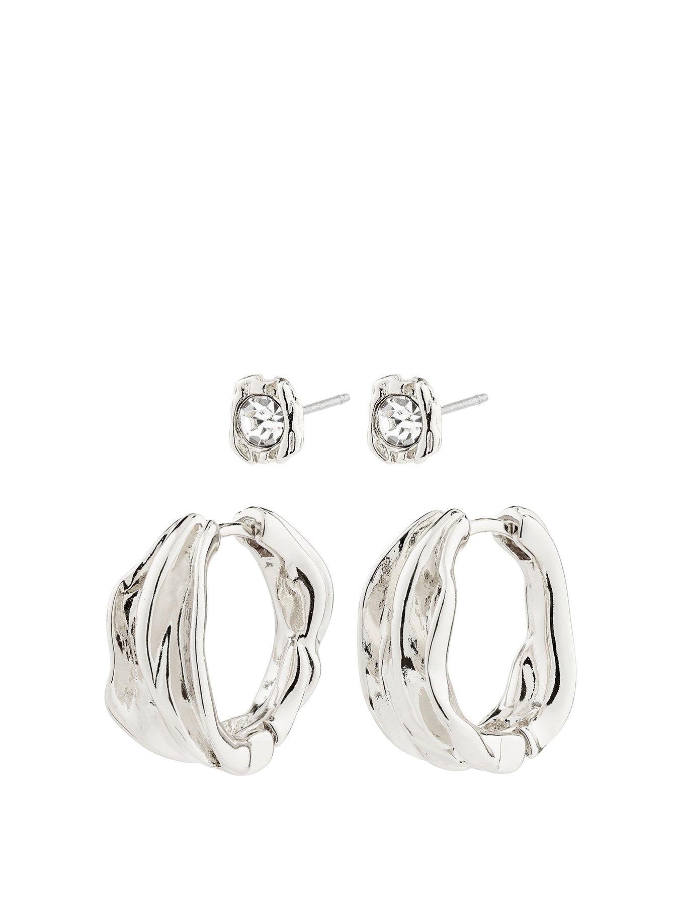 Product photograph of Pilgrim Feel Earrings 2-in-1 Set Silver-plated from very.co.uk