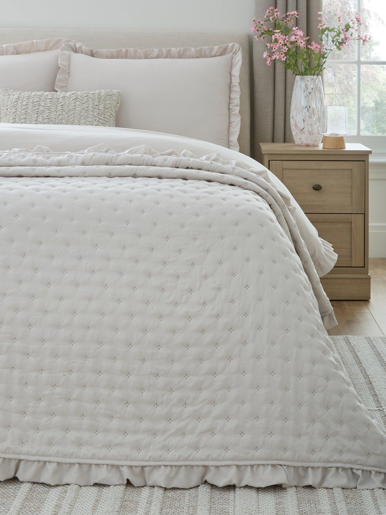 Product photograph of Very Home Ruffle Edge Pinsonic Bedspread Throw - Natural from very.co.uk