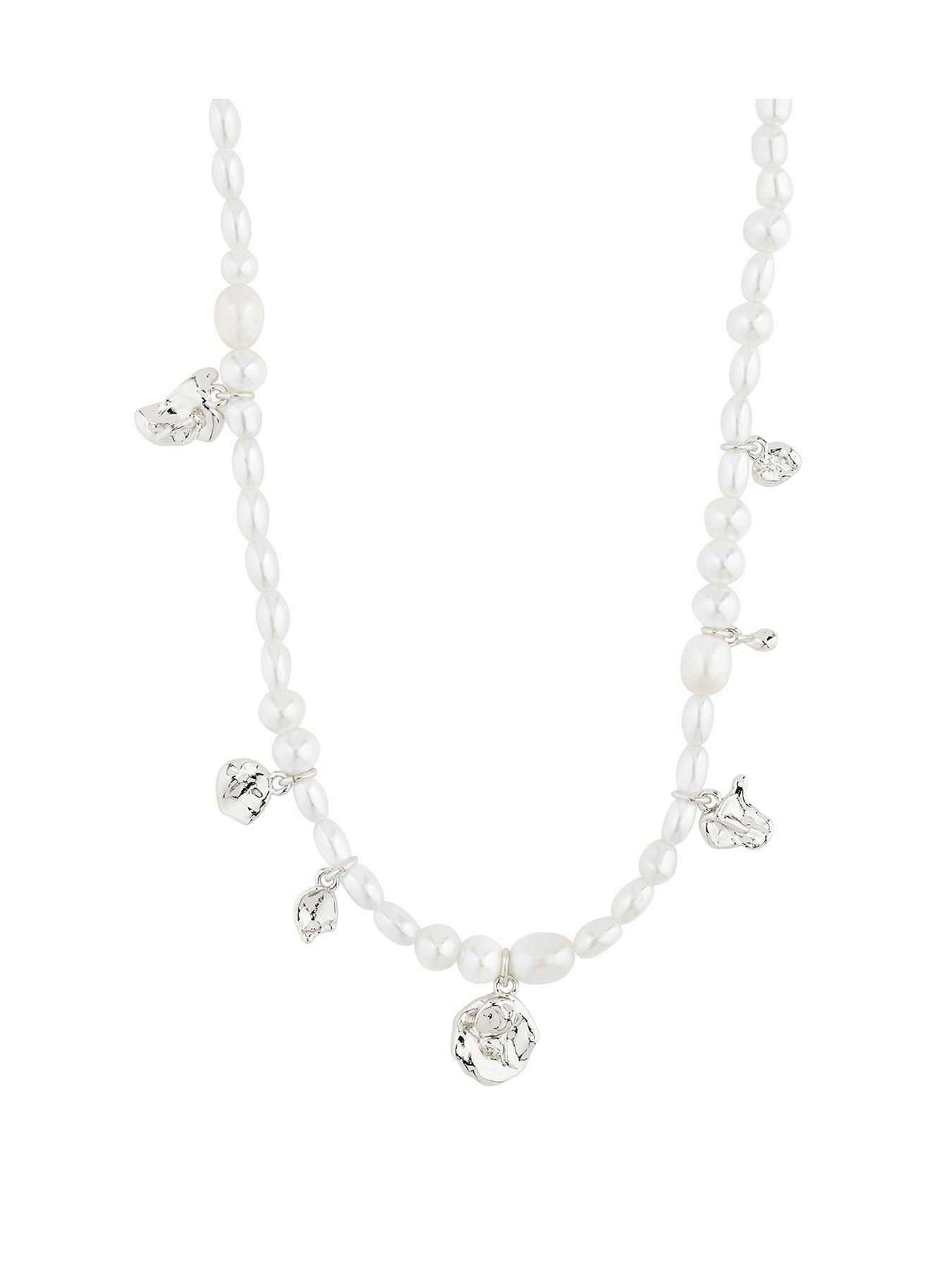 Product photograph of Pilgrim Intent Pearl Necklace Silver-plated from very.co.uk