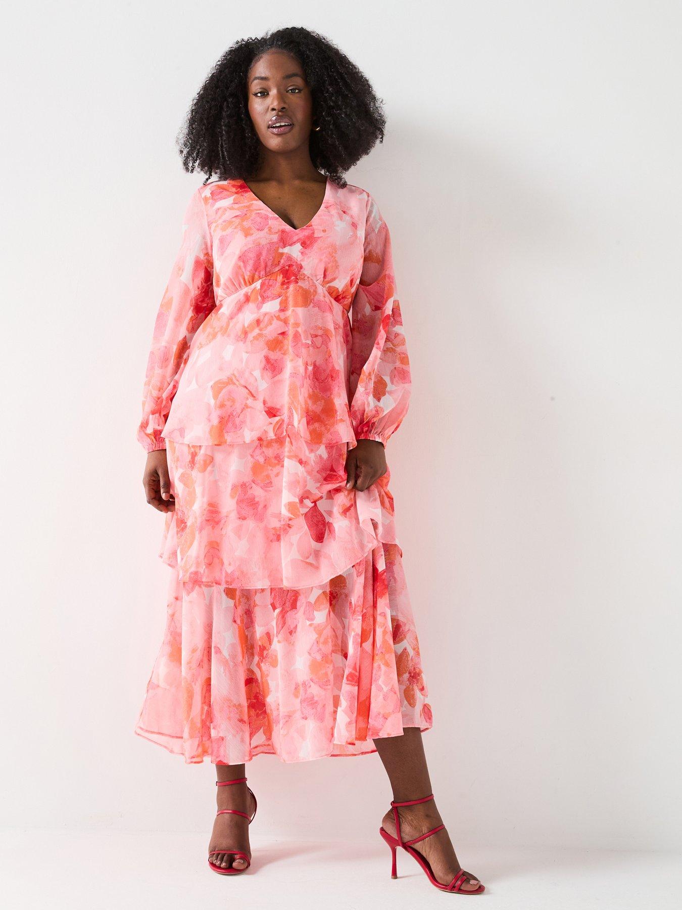 undefined Tiered Long Sleeve Midaxi Dress