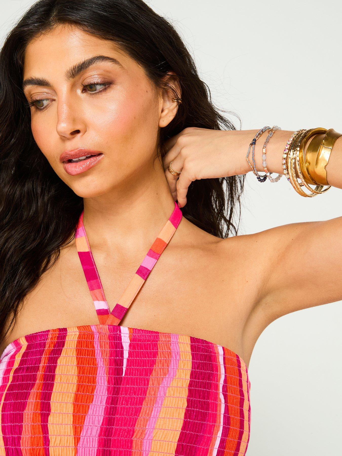 Image 4 of 5 of V by Very Halter Shirred Bandeau Midaxi Dress - Print